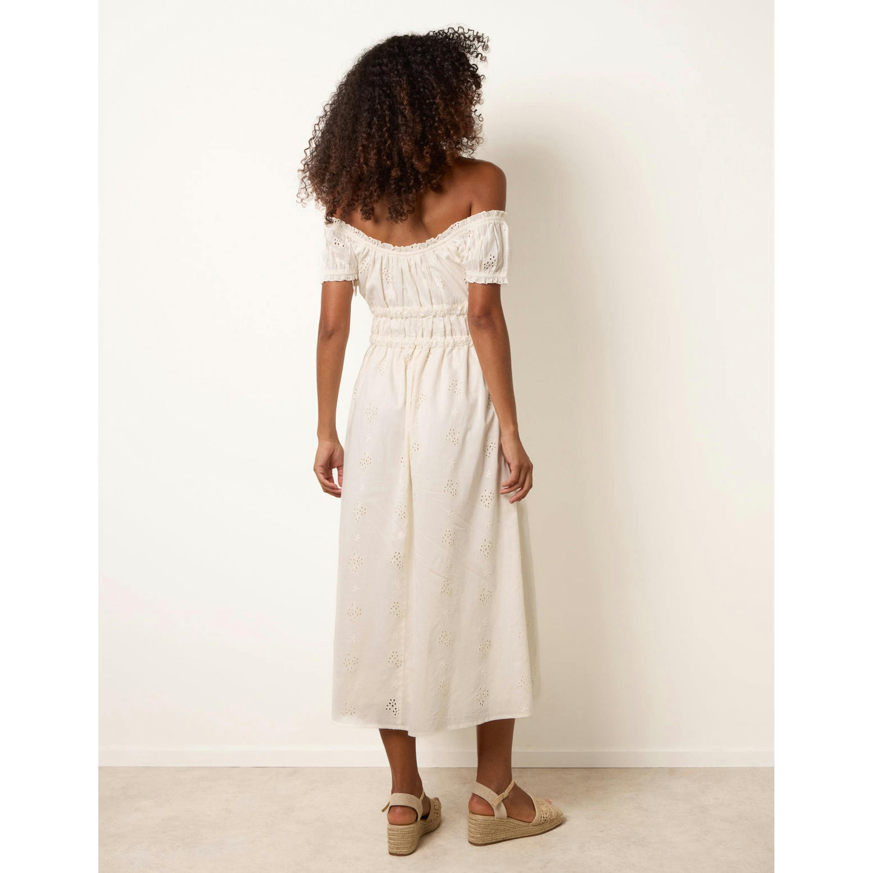 Blue Vanilla Broderie Front Tie Midi Dress  in Ivory , view 2 of 4
