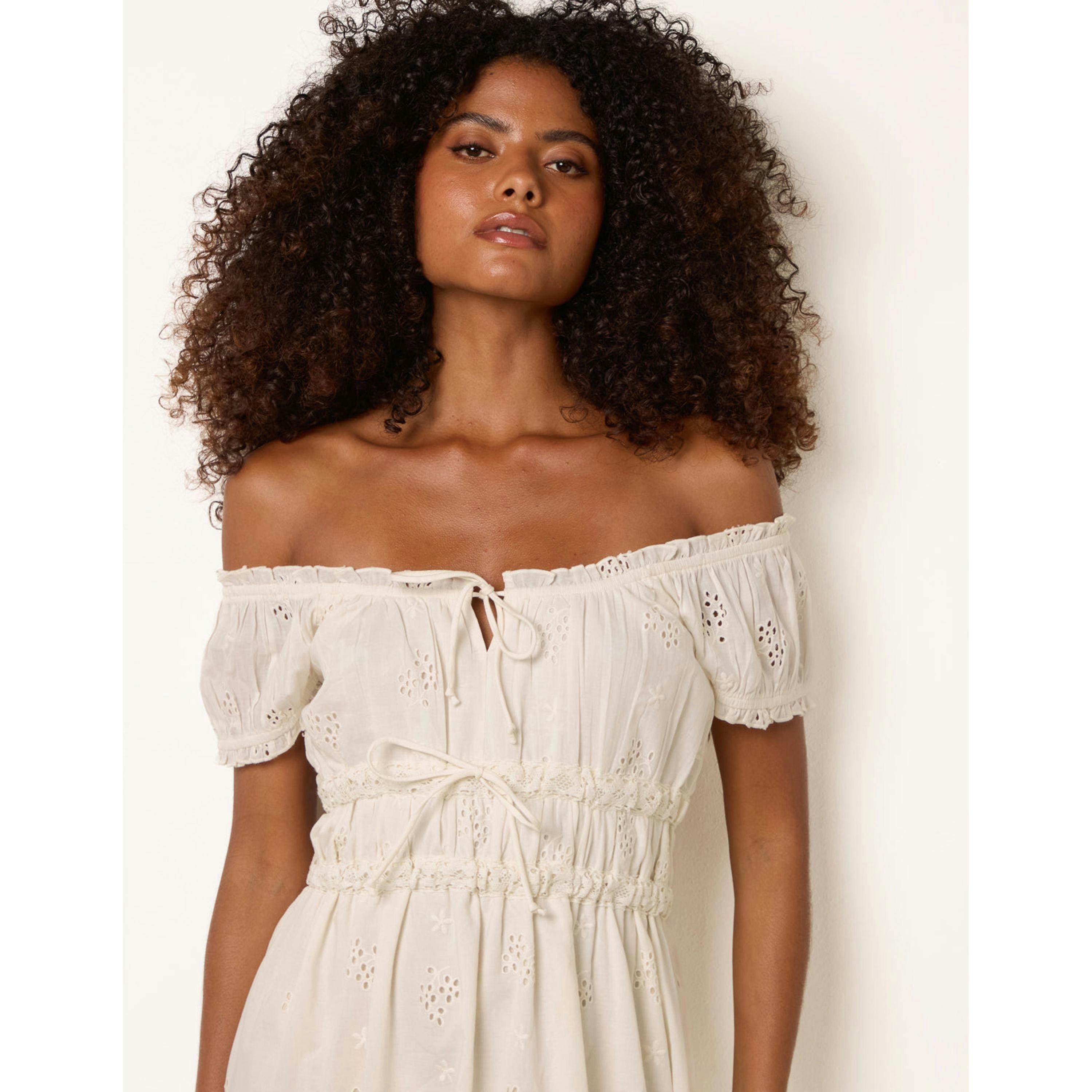 Blue Vanilla Broderie Front Tie Midi Dress  in Ivory , view 3 of 4
