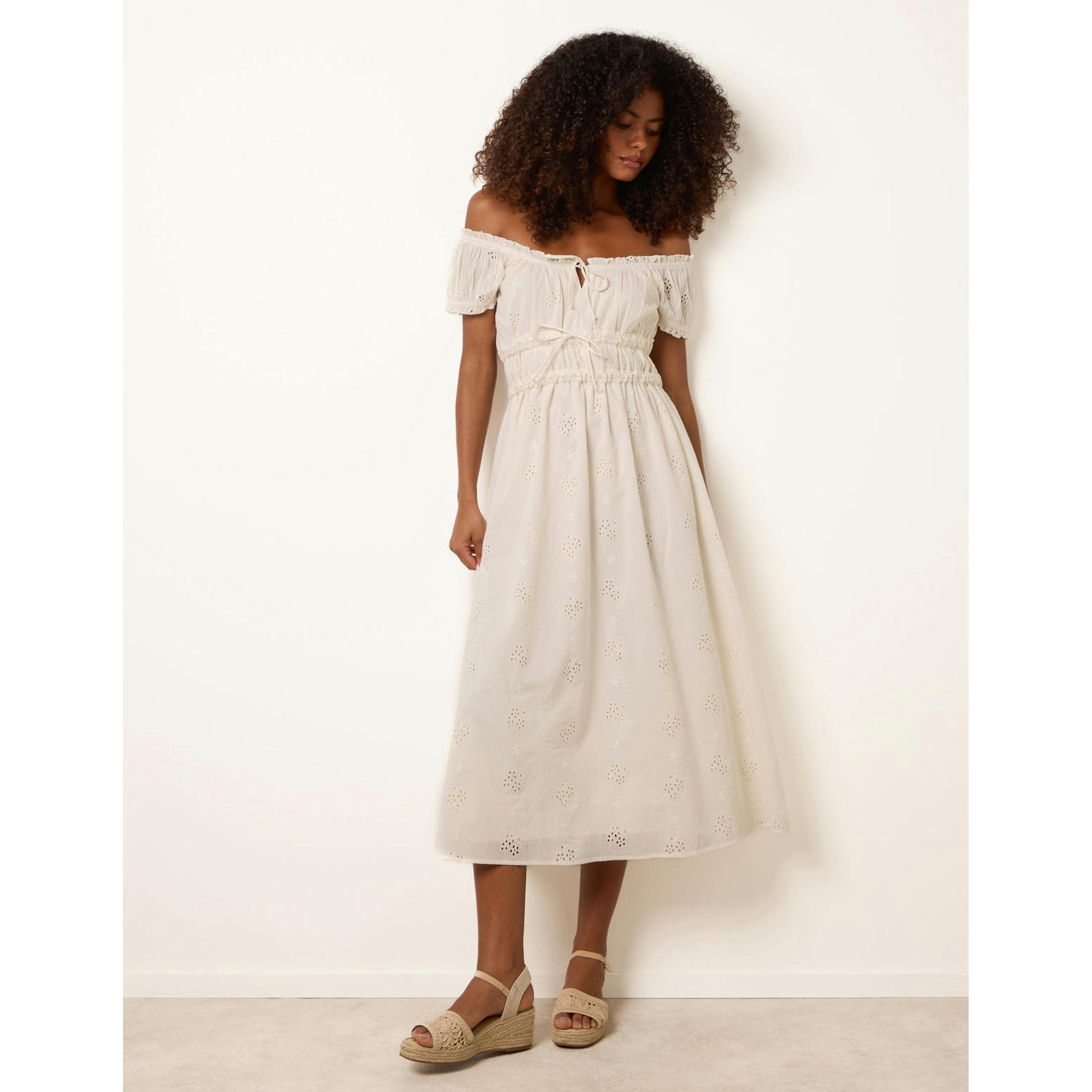 Blue Vanilla Broderie Front Tie Midi Dress  in Ivory , view 4 of 4