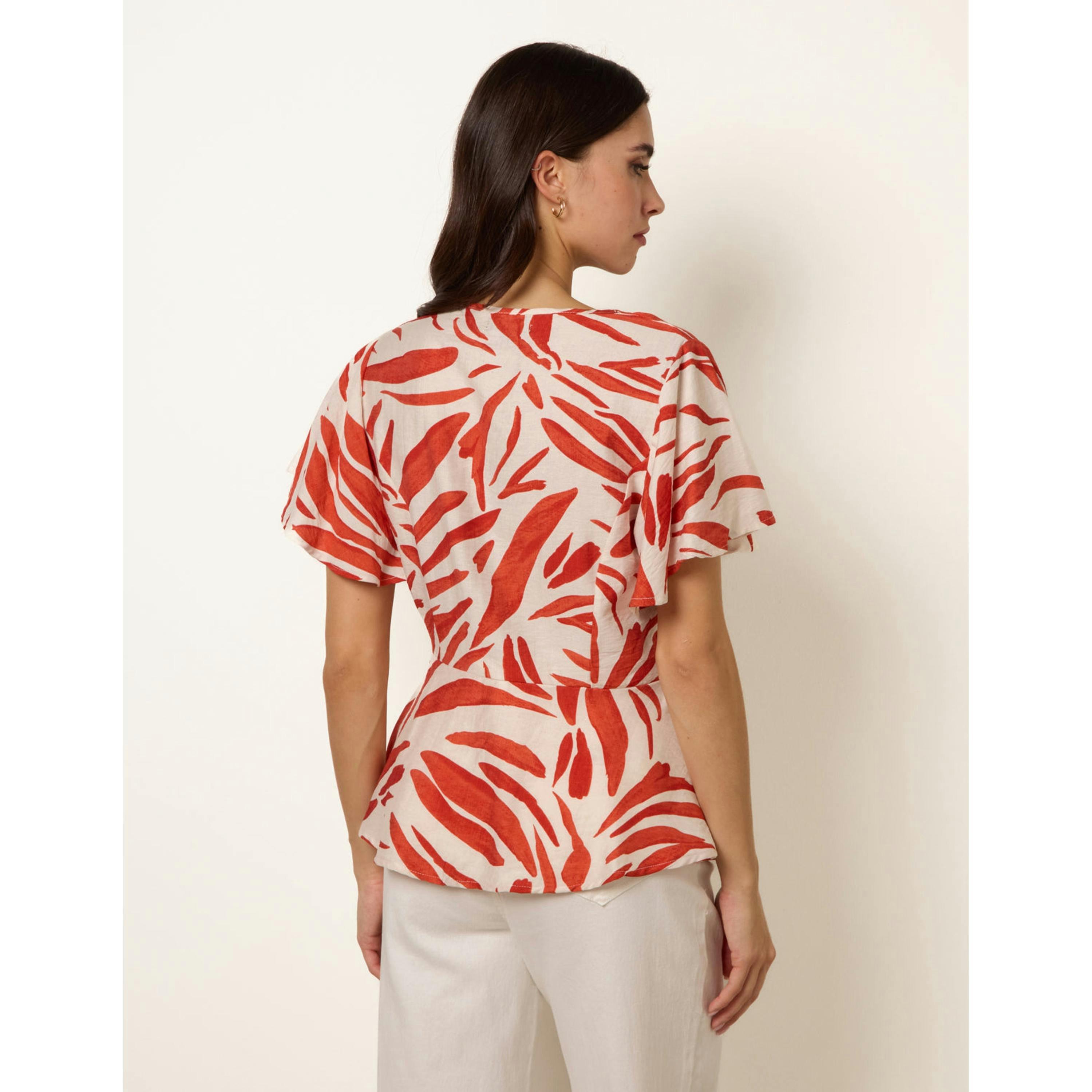 Blue Vanilla Top with Brushstroke Leaf Print  in Orange , view 4 of 4
