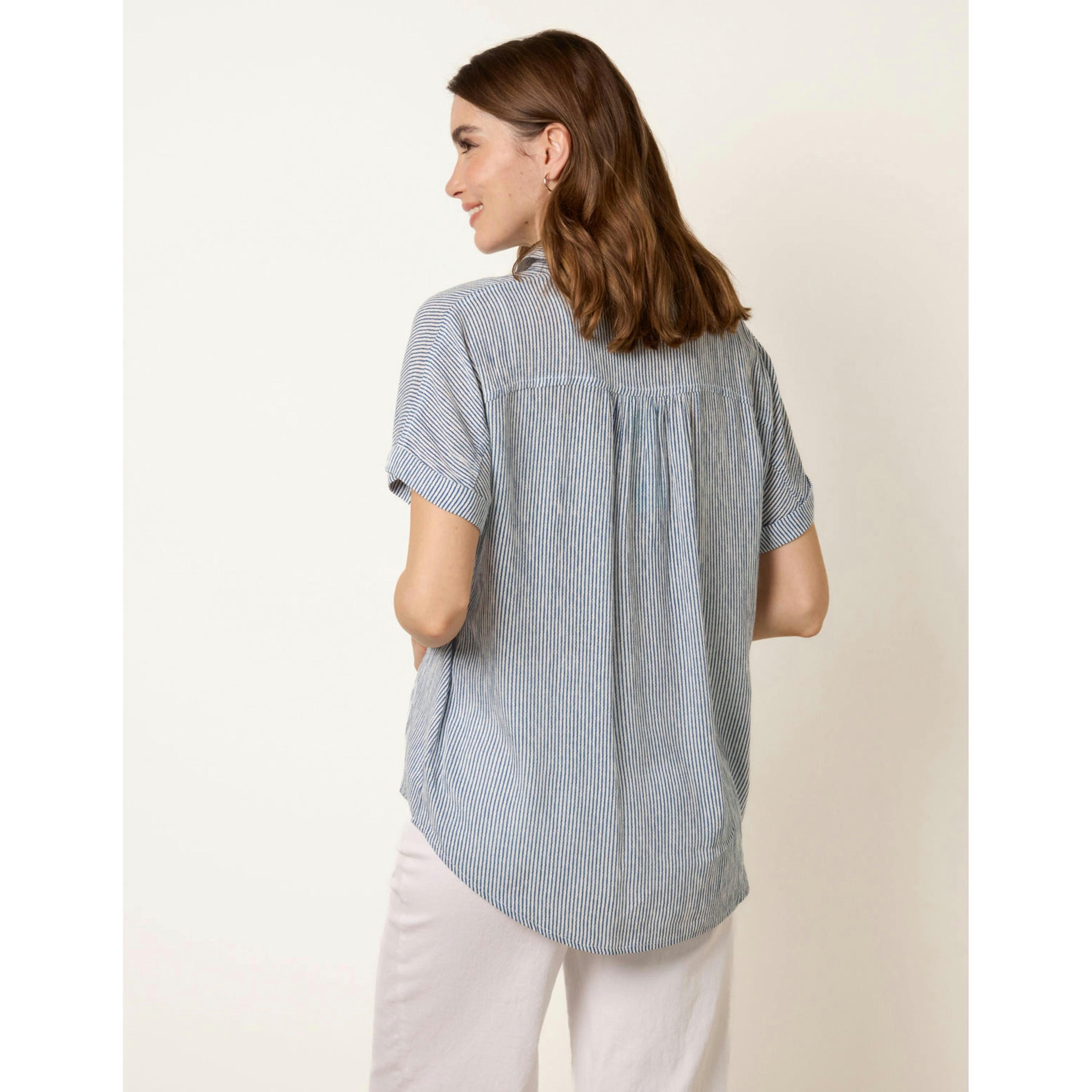 Blue Vanilla Stripe Button Front Shirt  in Navy , view 2 of 4