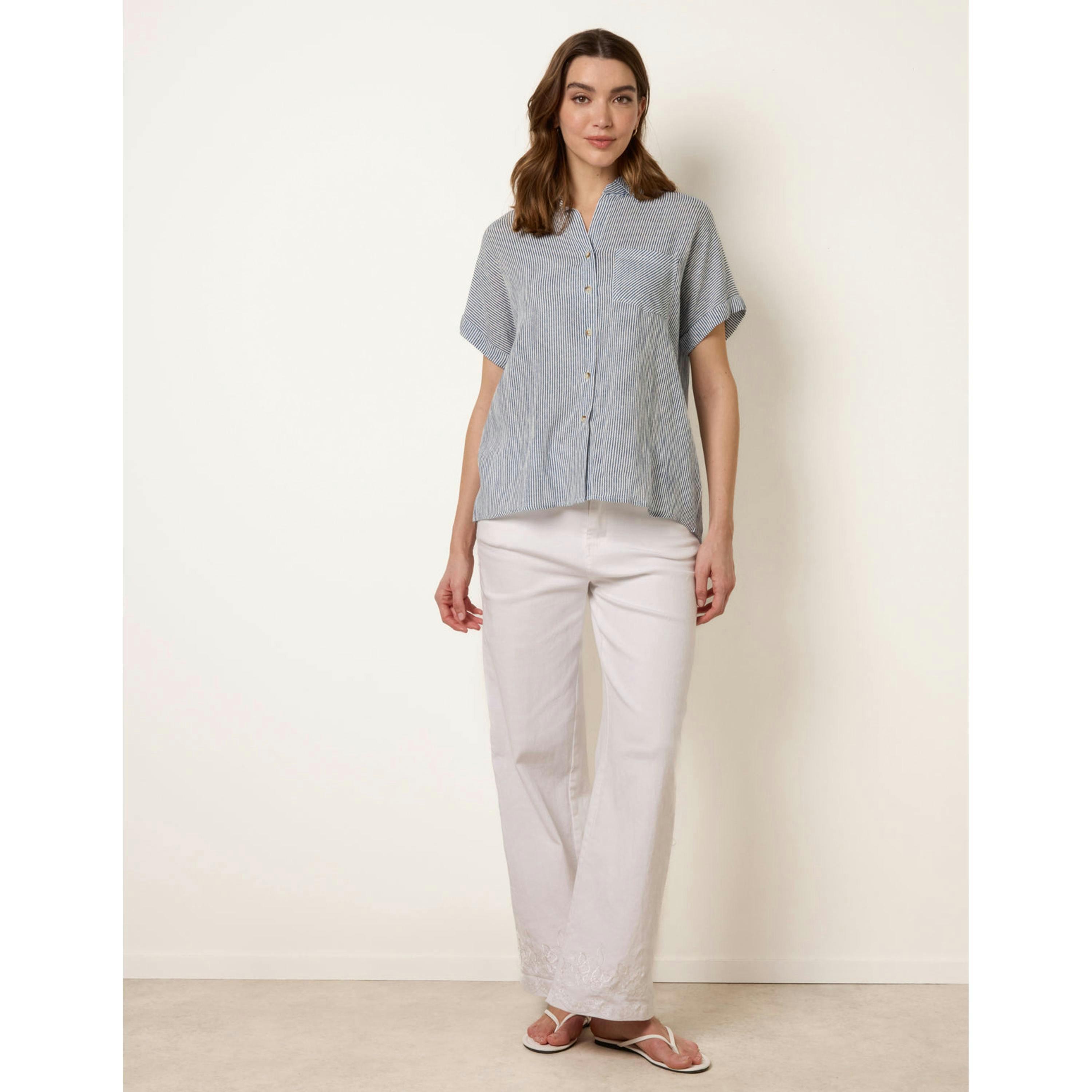 Blue Vanilla Stripe Button Front Shirt  in Navy , view 3 of 4