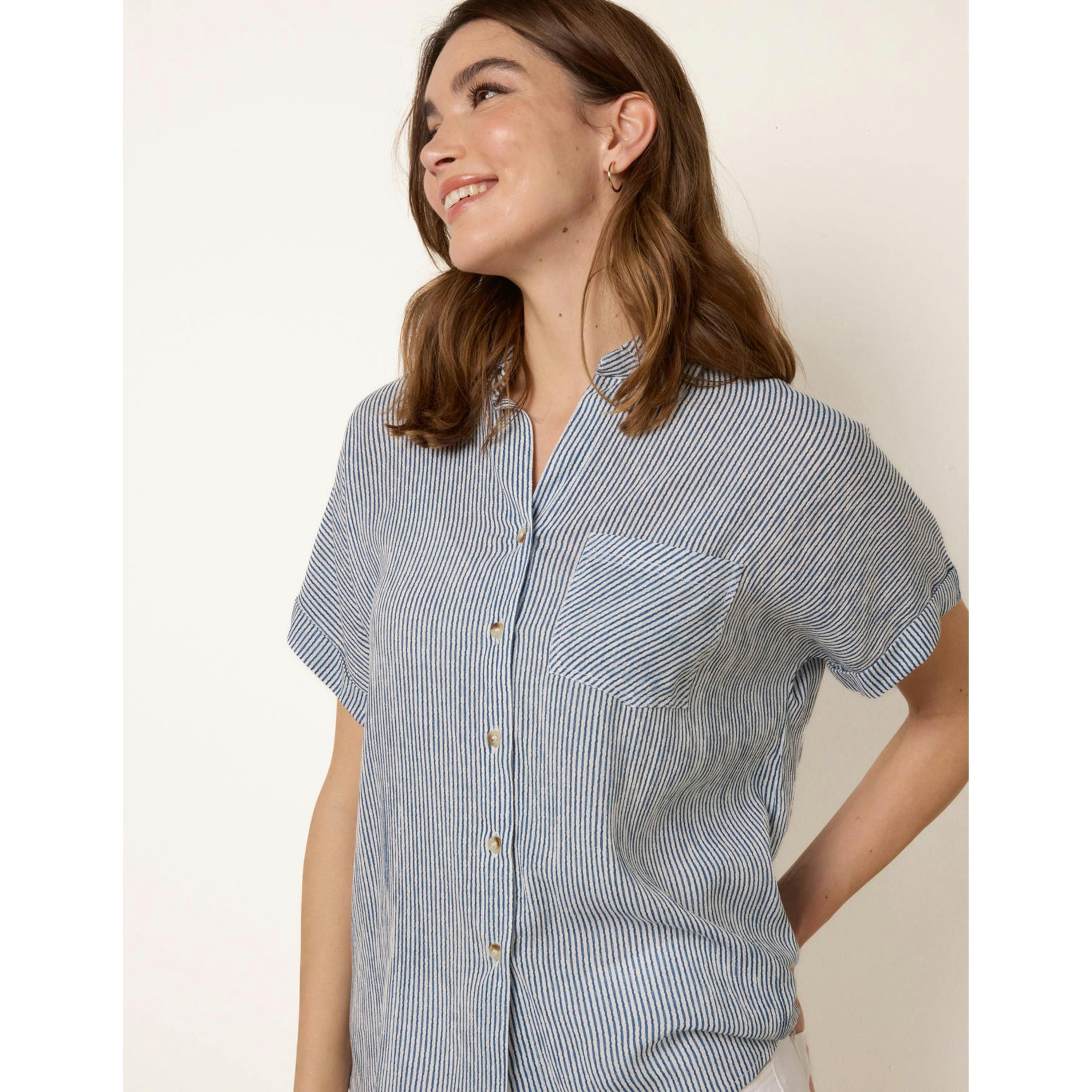 Blue Vanilla Stripe Button Front Shirt  in Navy , view 4 of 4
