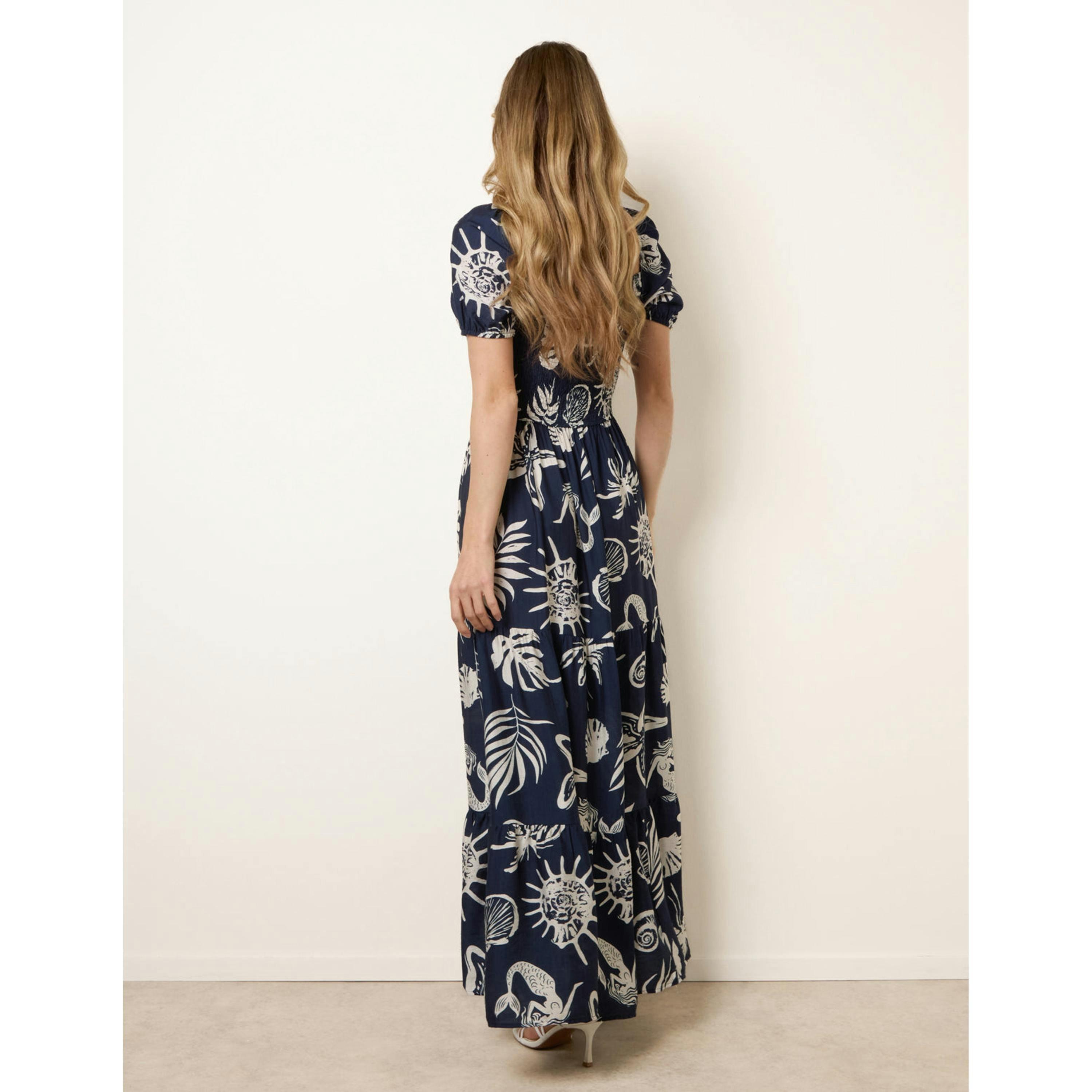 Blue Vanilla Knot Front Puff Sleeve Dress  in Navy , view 2 of 4