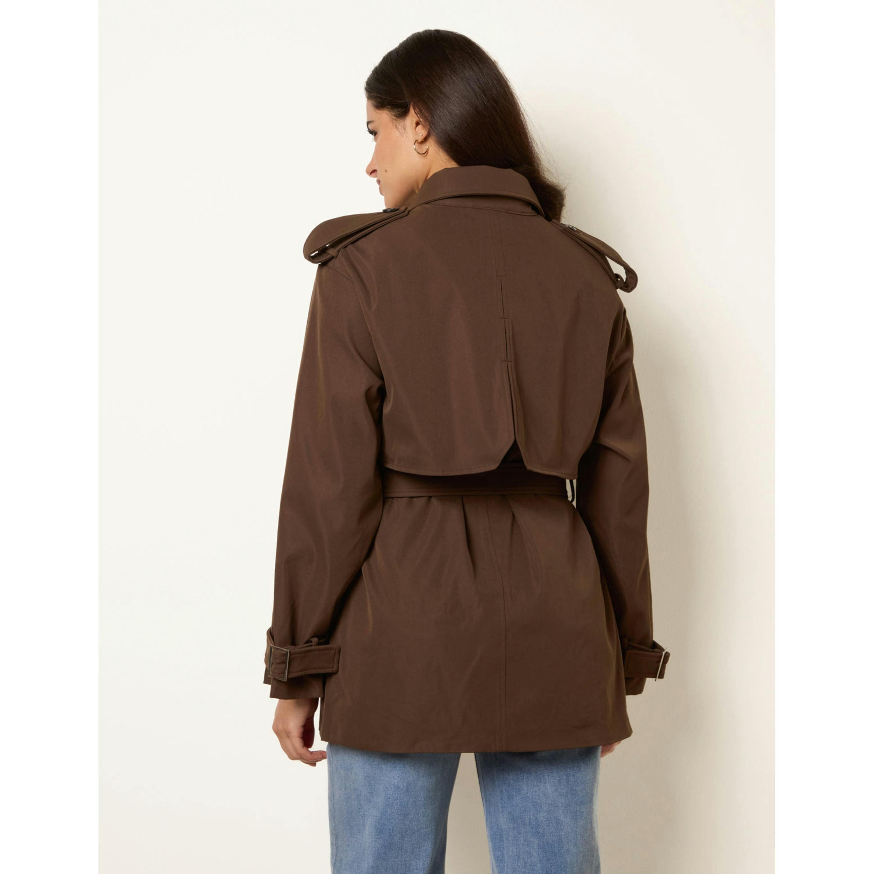 Blue Vanilla Short Trench Coat  in Brown , view 2 of 4