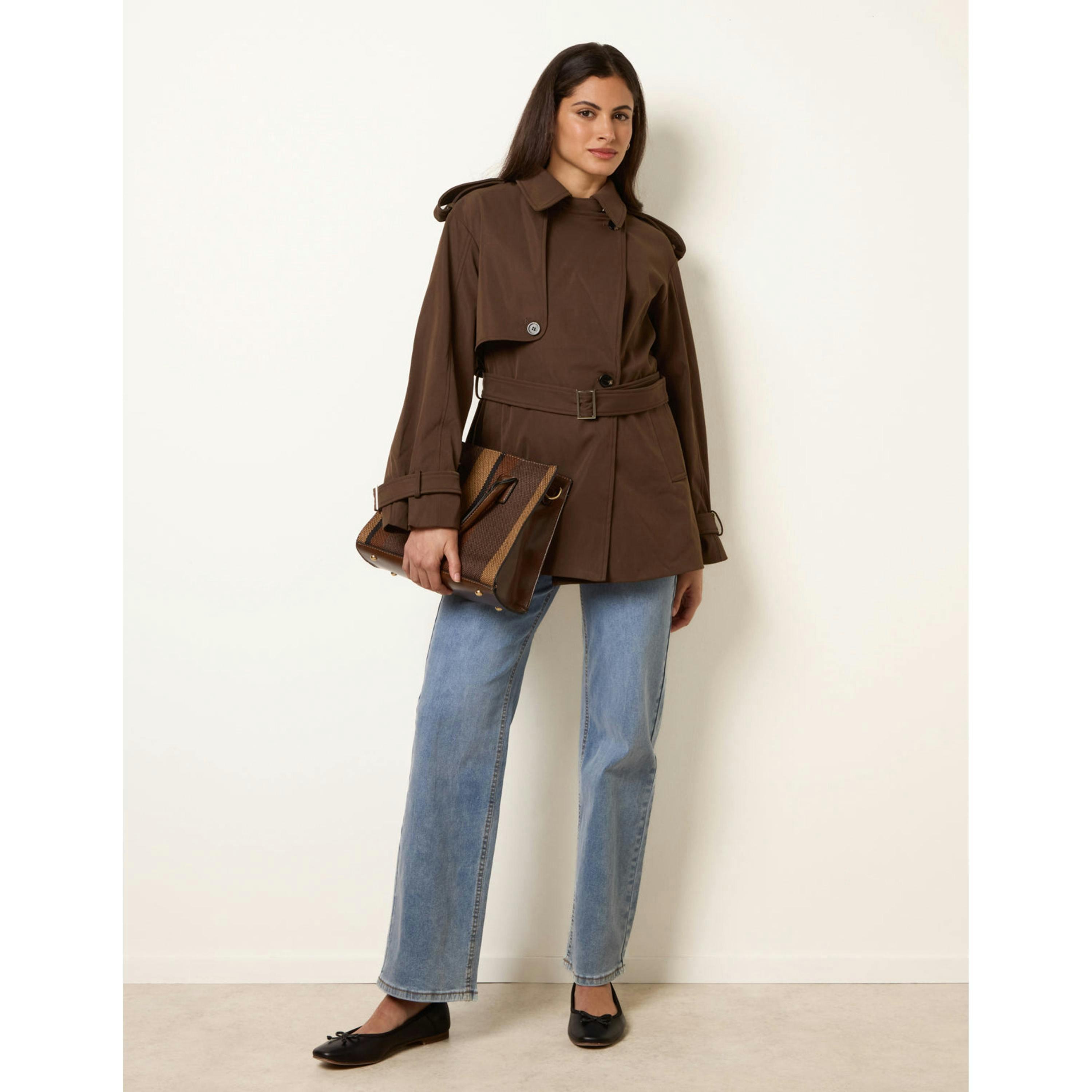 Blue Vanilla Short Trench Coat  in Brown , view 3 of 4