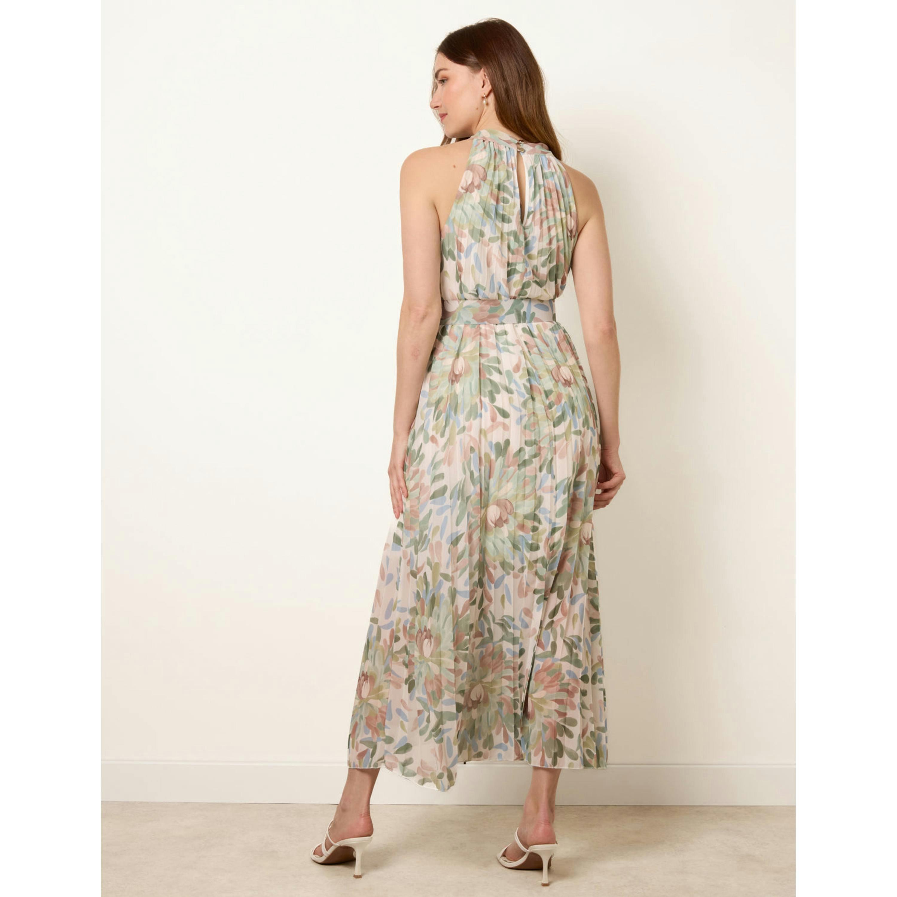 Blue Vanilla Printed Pleated Dress With Belt  in Green , view 2 of 4