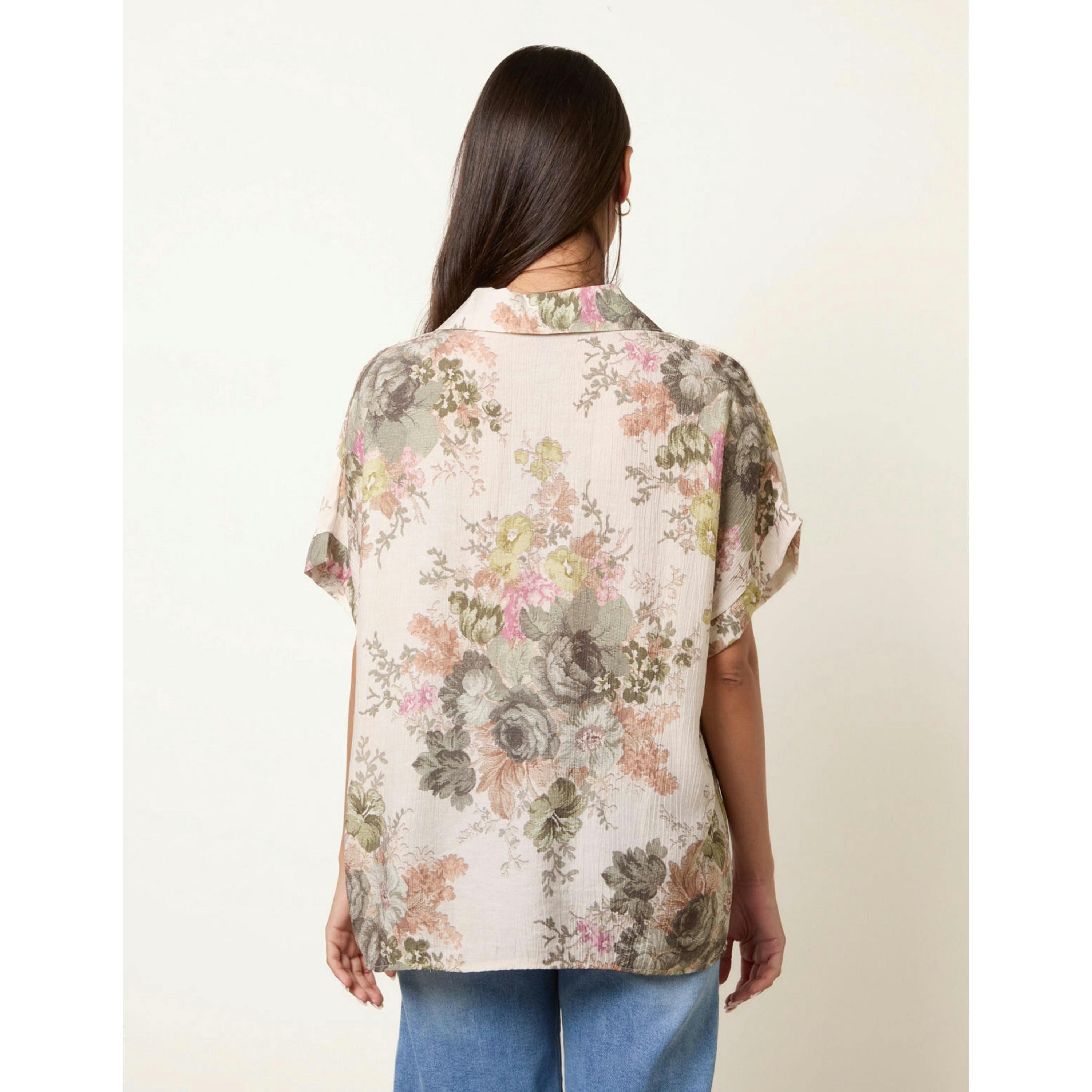 Blue Vanilla Floral Button Front Shirt  in Green , view 2 of 4