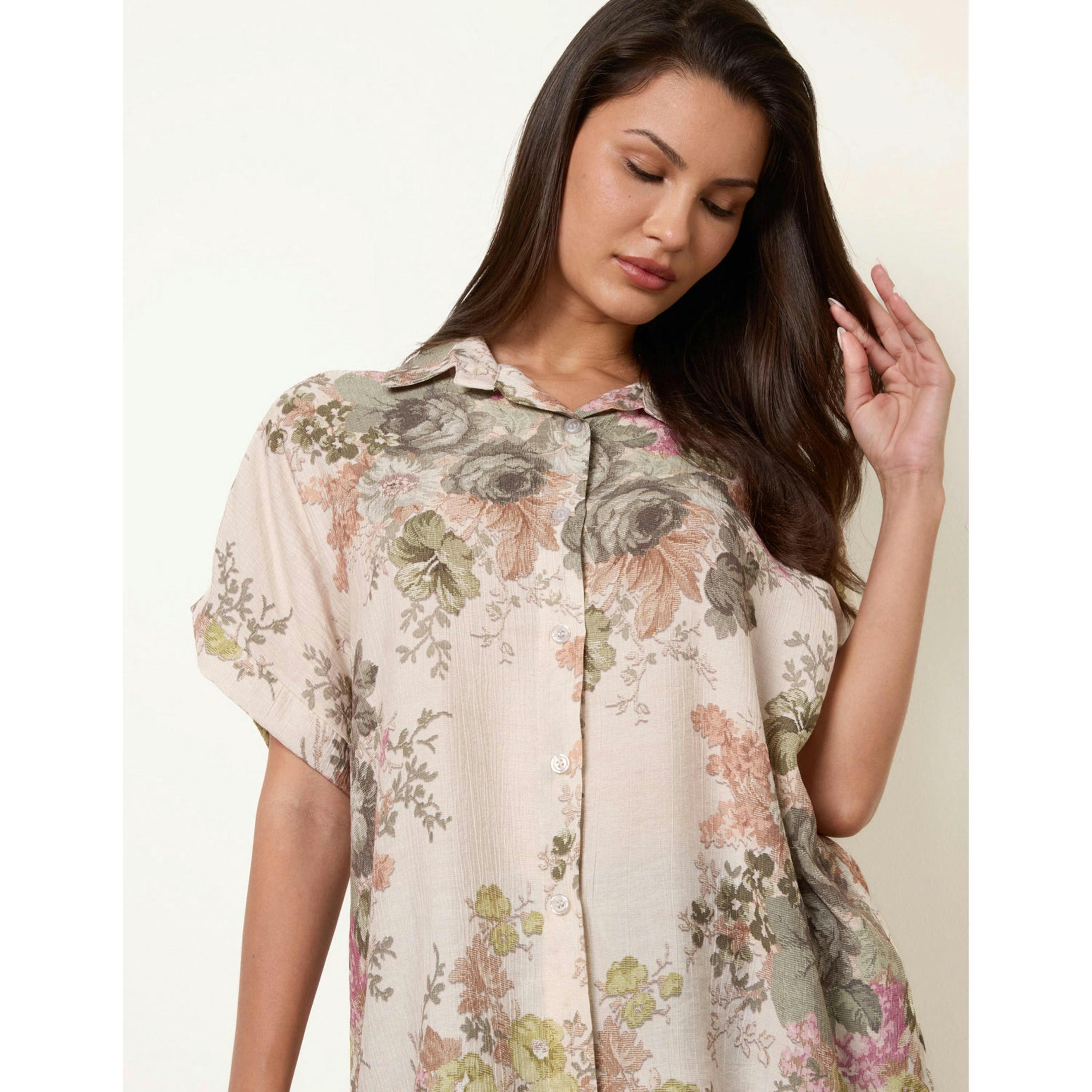 Blue Vanilla Floral Button Front Shirt  in Green , view 3 of 4