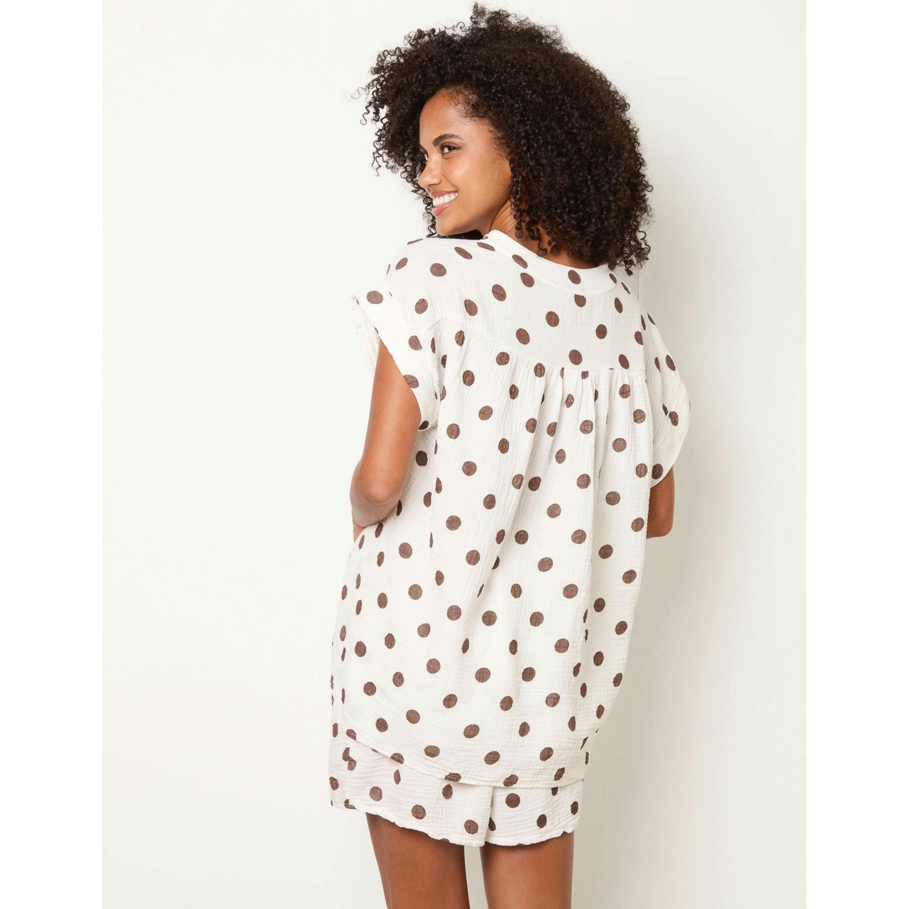 Blue Vanilla Cheesecloth Polka Dot Short Set  in White , view 2 of 4