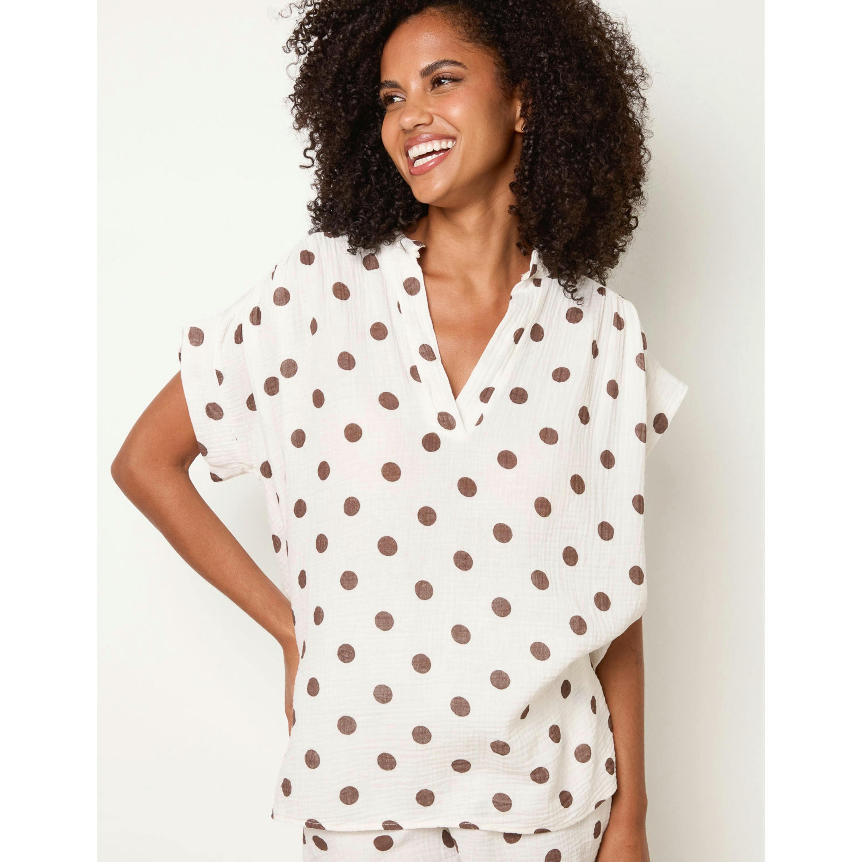 Blue Vanilla Cheesecloth Polka Dot Short Set  in White , view 3 of 4
