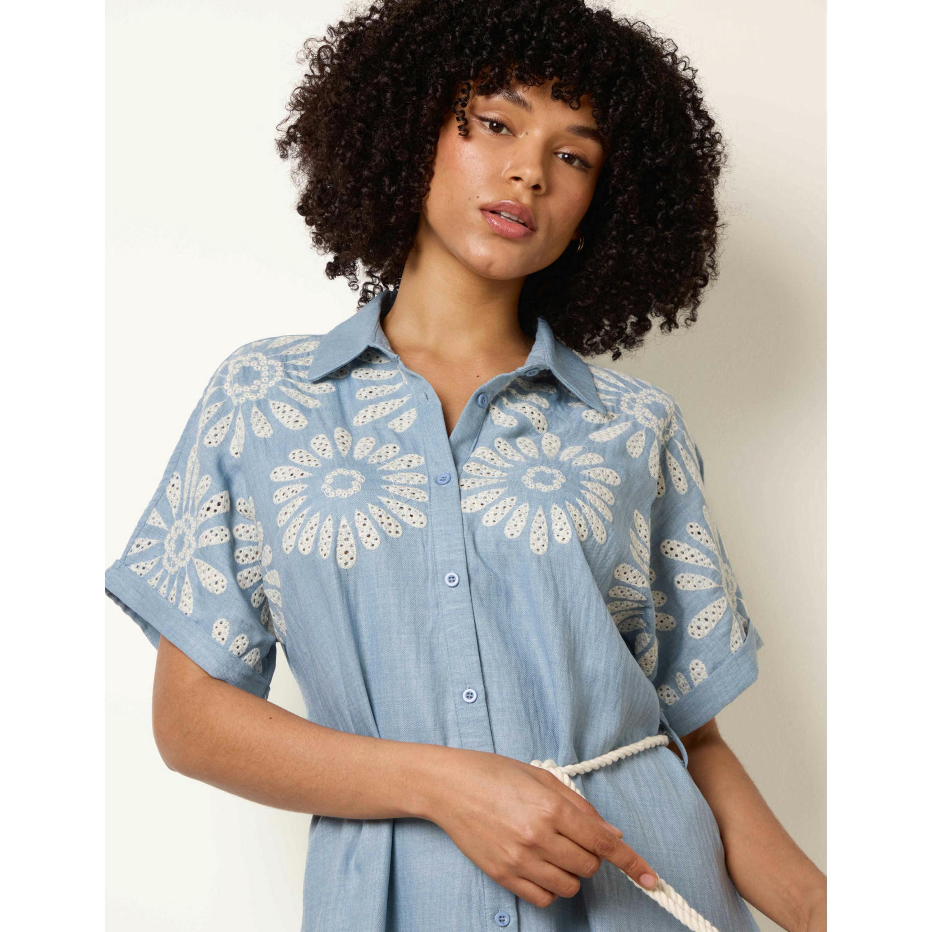 Blue Vanilla Floral Cutwork Embroidery Dress  in Blue , view 3 of 4