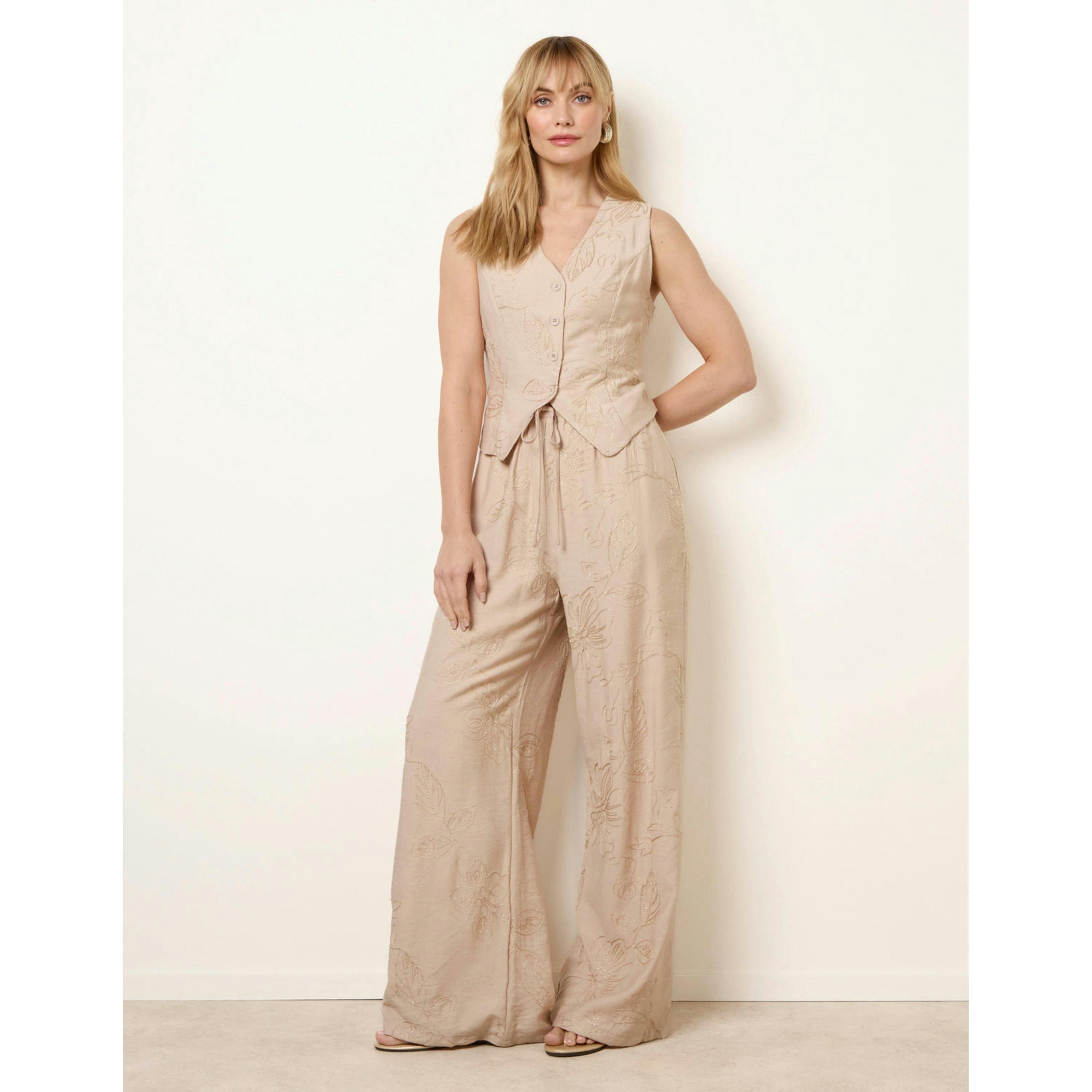 Blue Vanilla Embroidered Pattern Co-Ord Set  in Stone , view 4 of 4