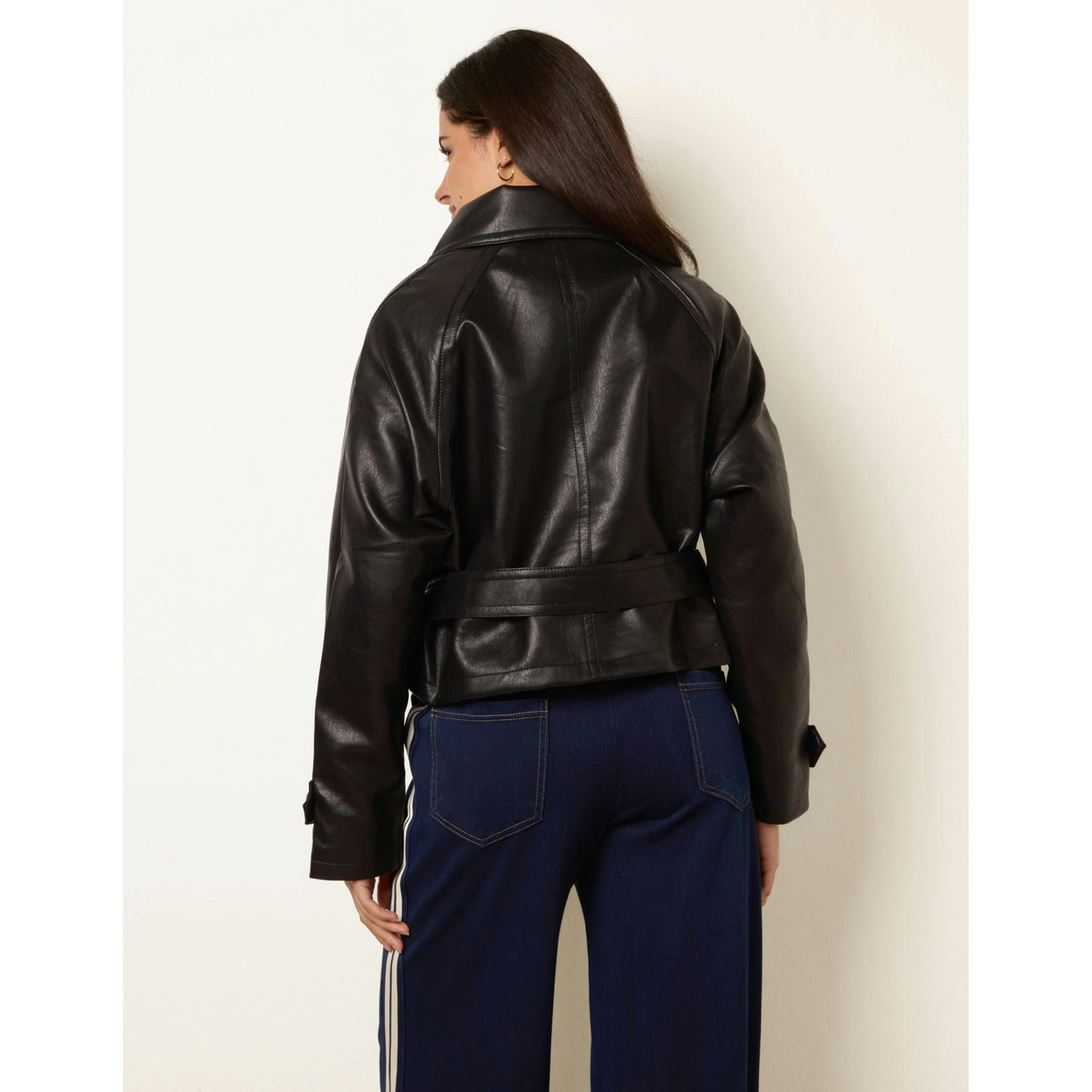 Blue Vanilla Double Breasted Leather Look Jacket  in Black , view 2 of 4
