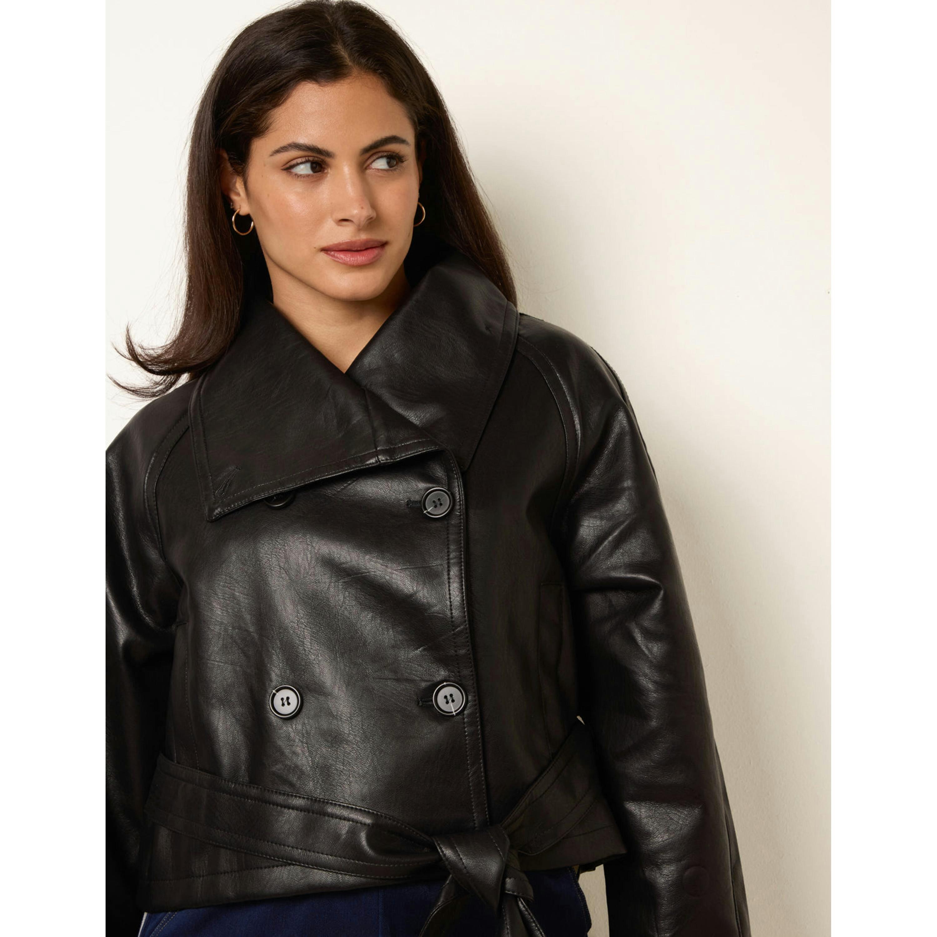 Blue Vanilla Double Breasted Leather Look Jacket  in Black , view 3 of 4