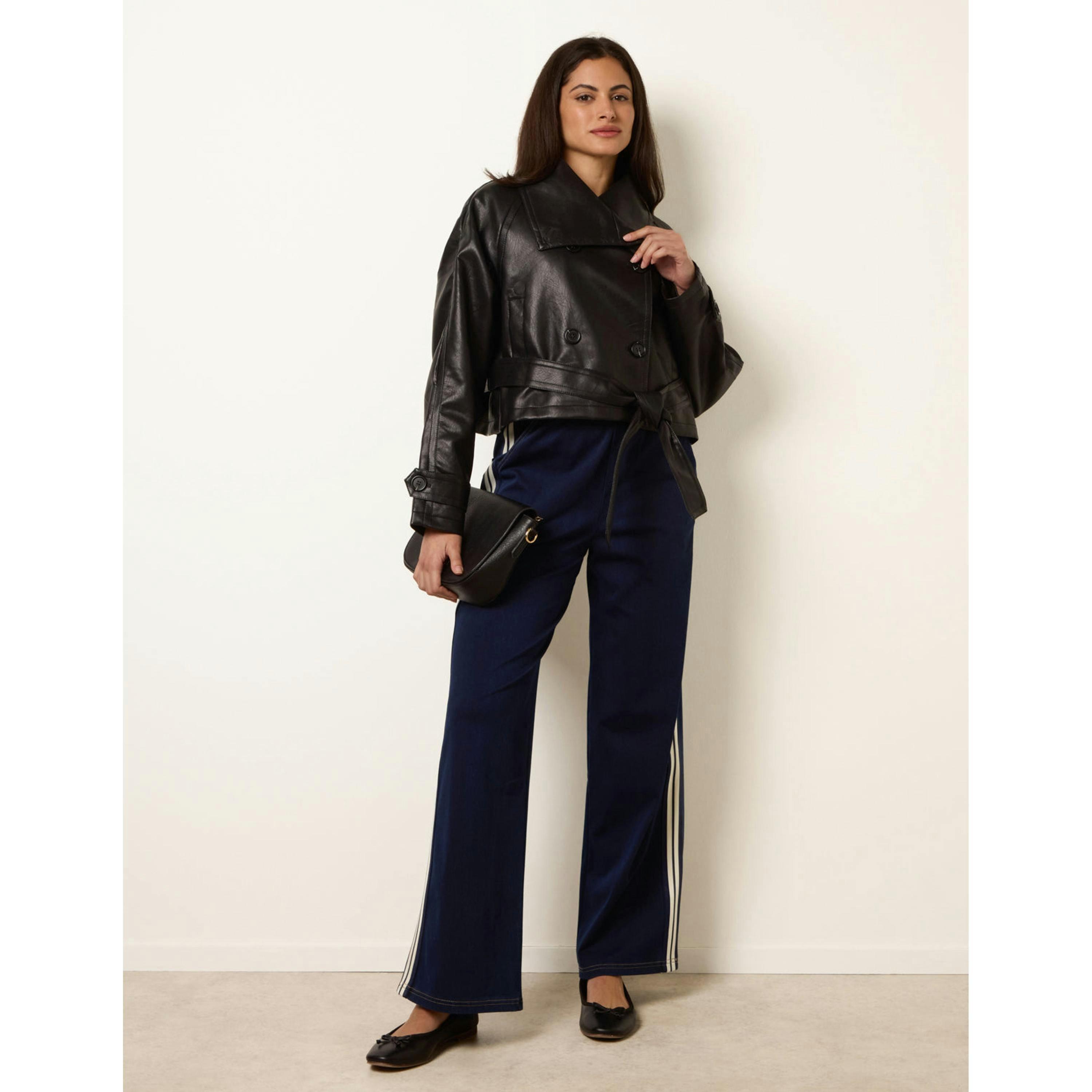 Blue Vanilla Double Breasted Leather Look Jacket  in Black , view 4 of 4