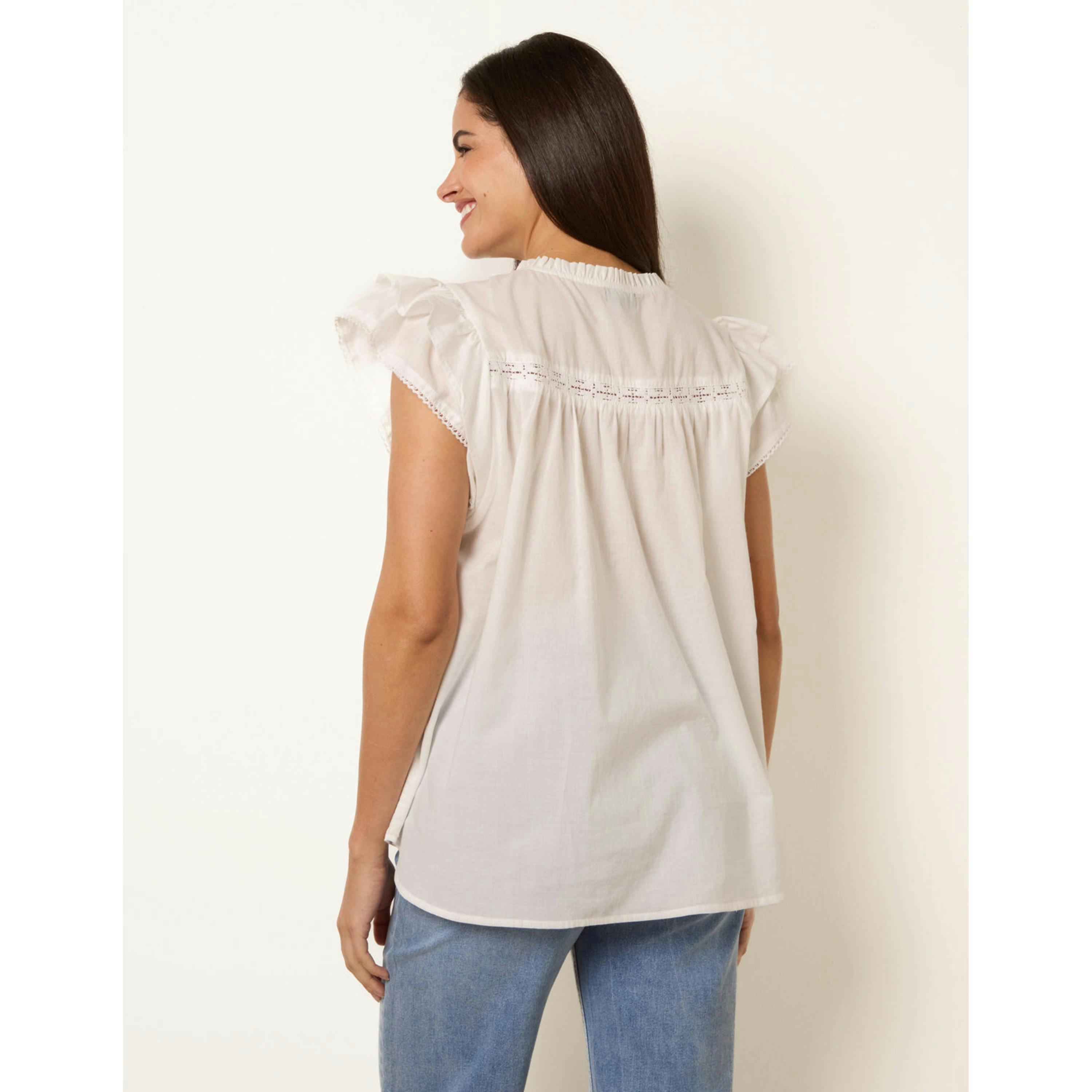 Blue Vanilla Cotton Embroidery Detail Ruffle Sleeve Top  in Ivory , view 2 of 4