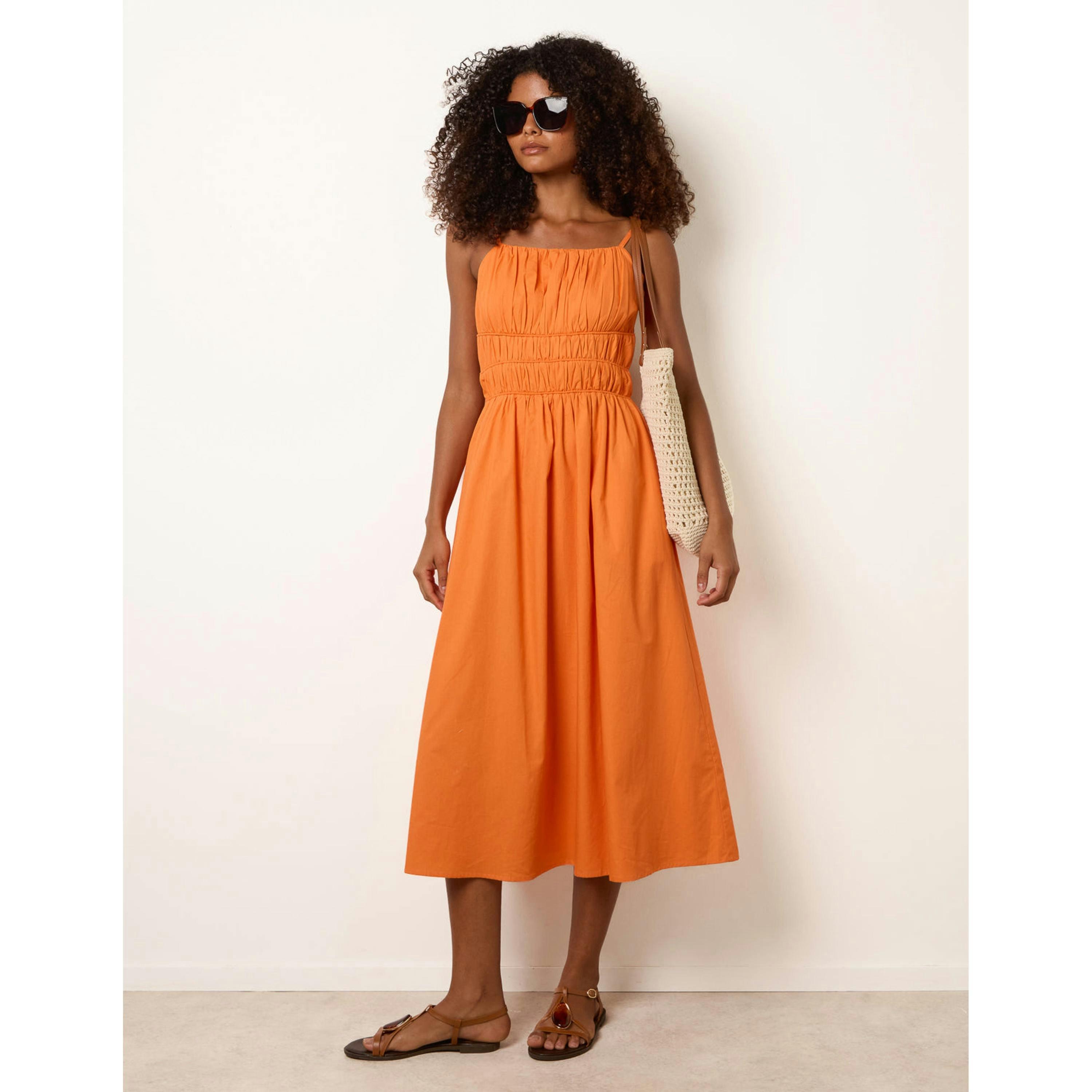 Blue Vanilla Ruched Binding Strappy Midi Dress  in Orange , view 4 of 4