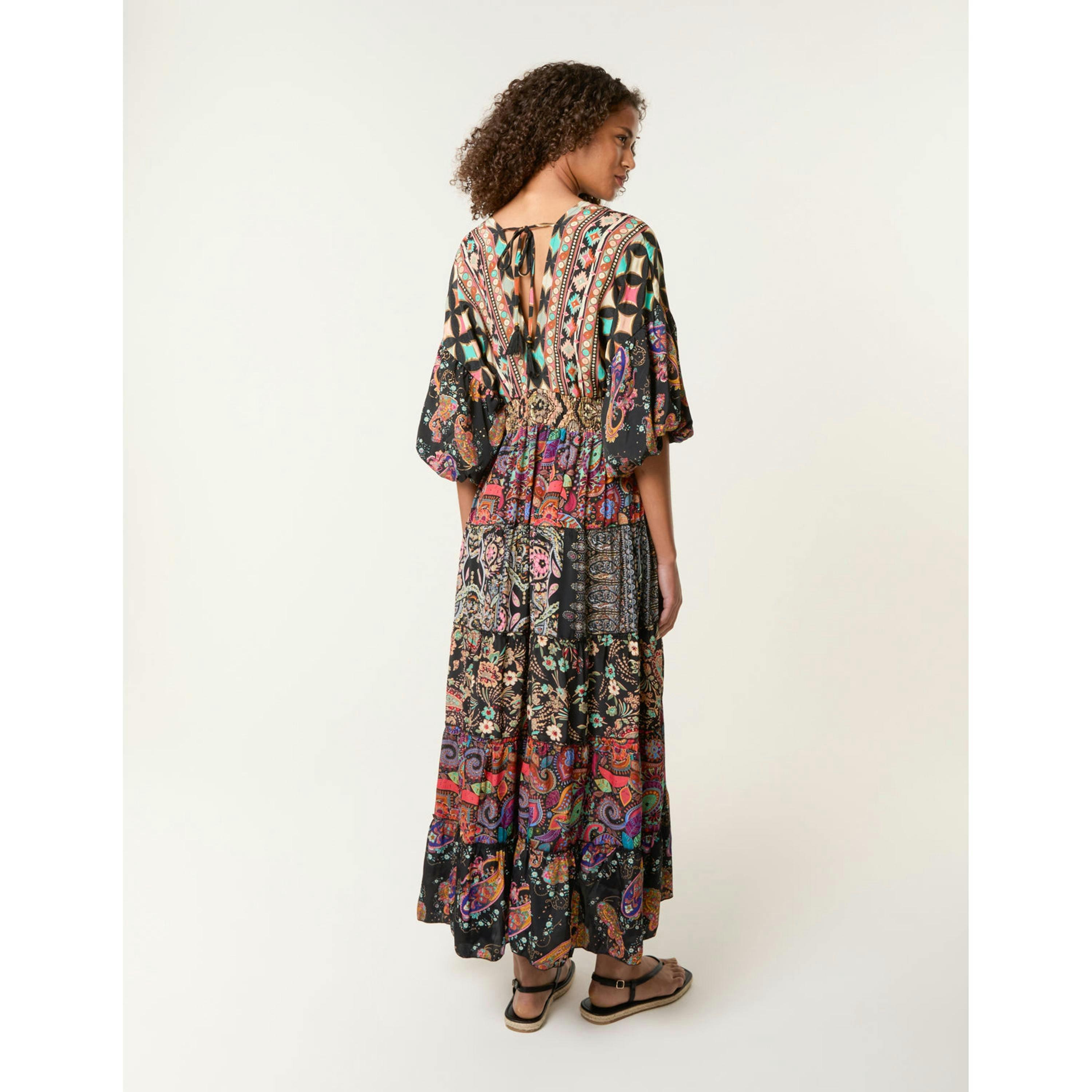 Blue Vanilla Tiered V Neck Dress  in Multicolour , view 2 of 4
