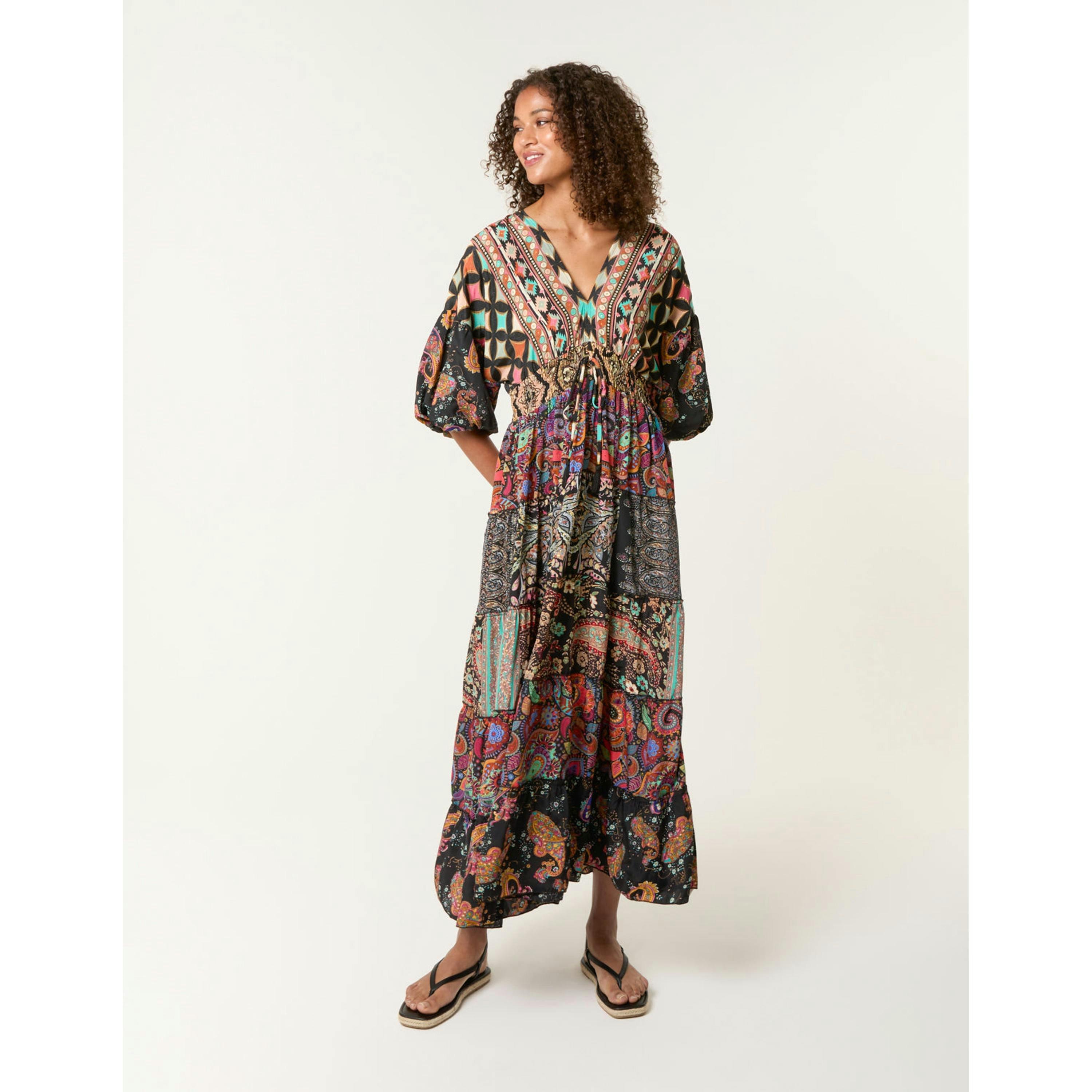 Blue Vanilla Tiered V Neck Dress  in Multicolour , view 3 of 4