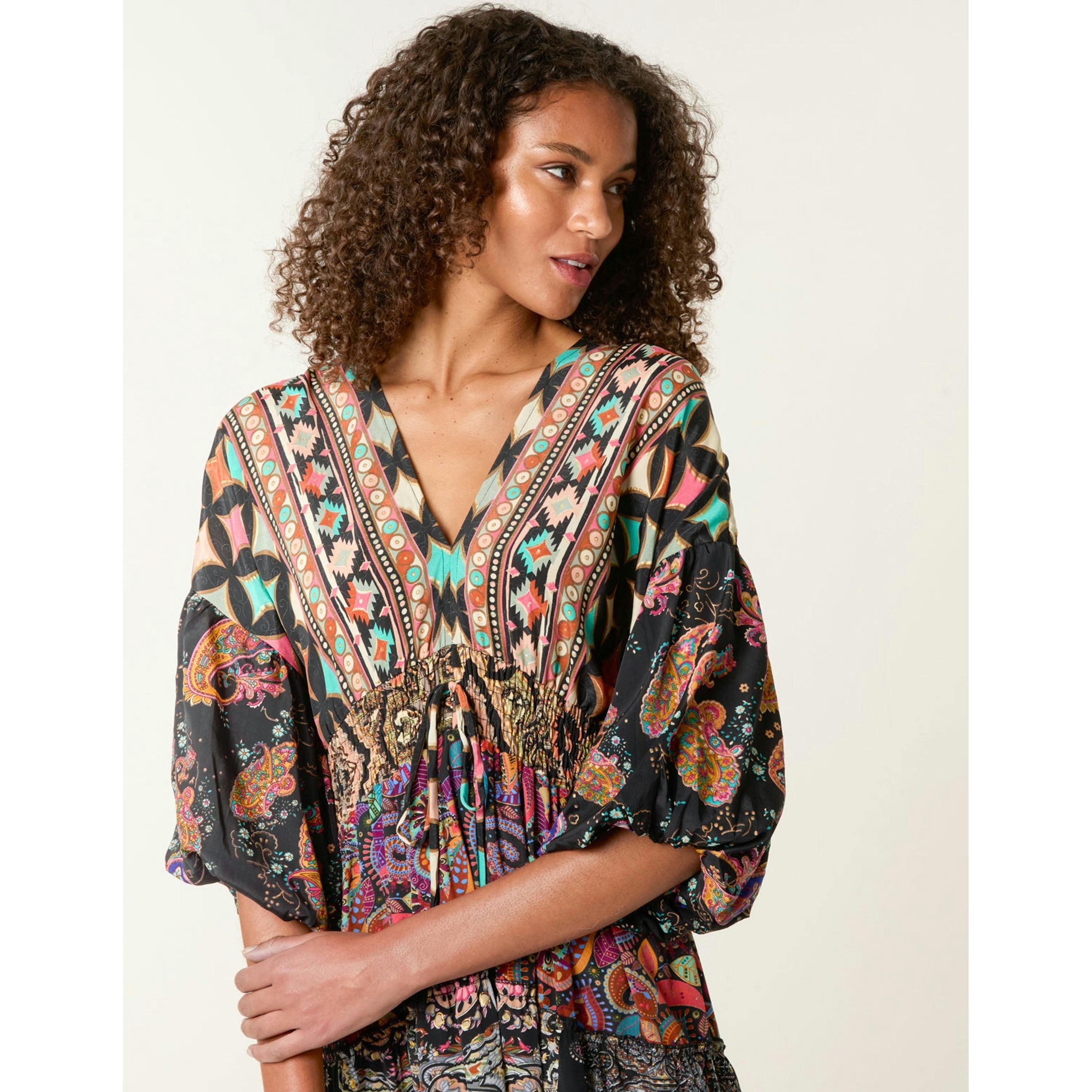 Blue Vanilla Tiered V Neck Dress  in Multicolour , view 4 of 4