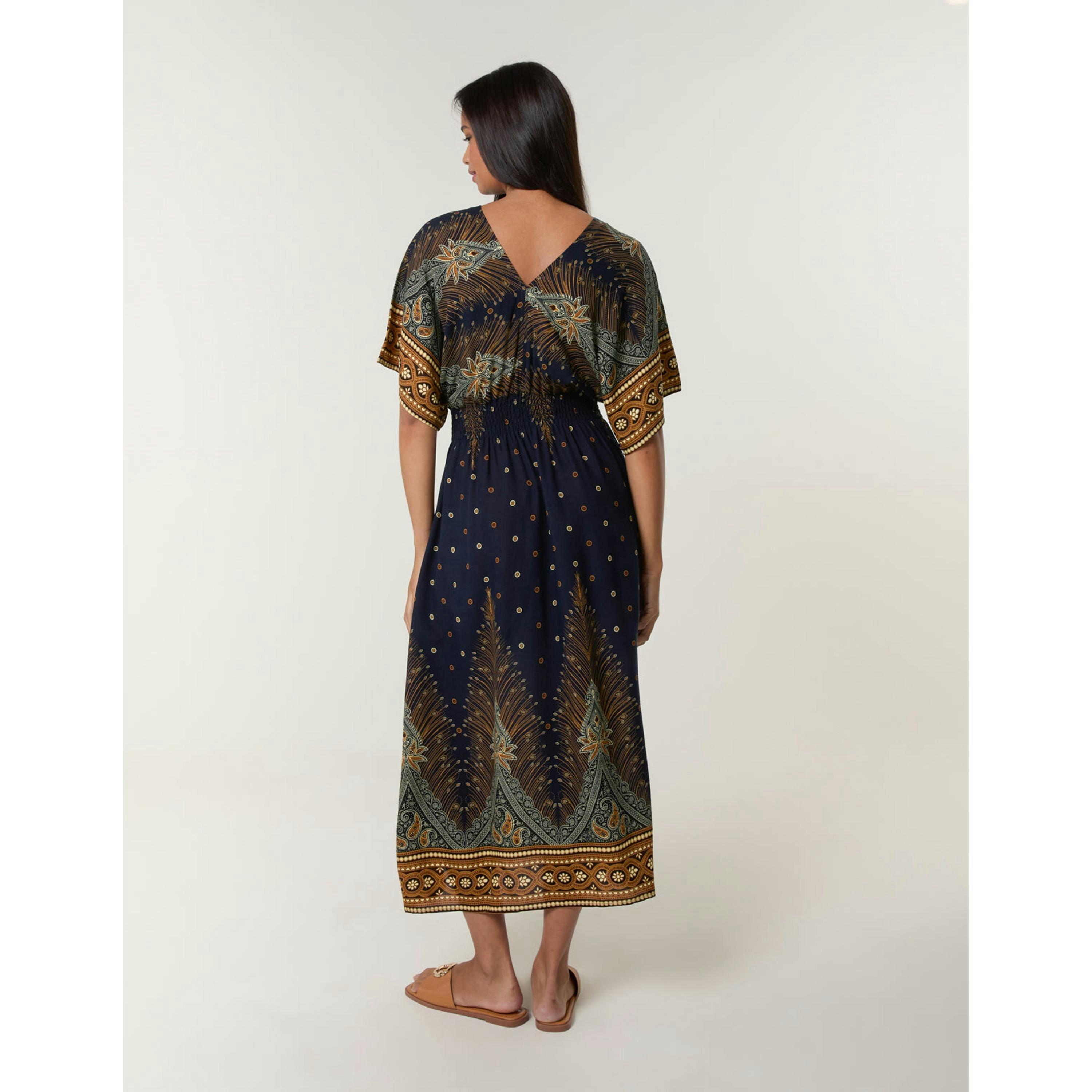 Blue Vanilla Peacock Print Dress  in Navy , view 2 of 5