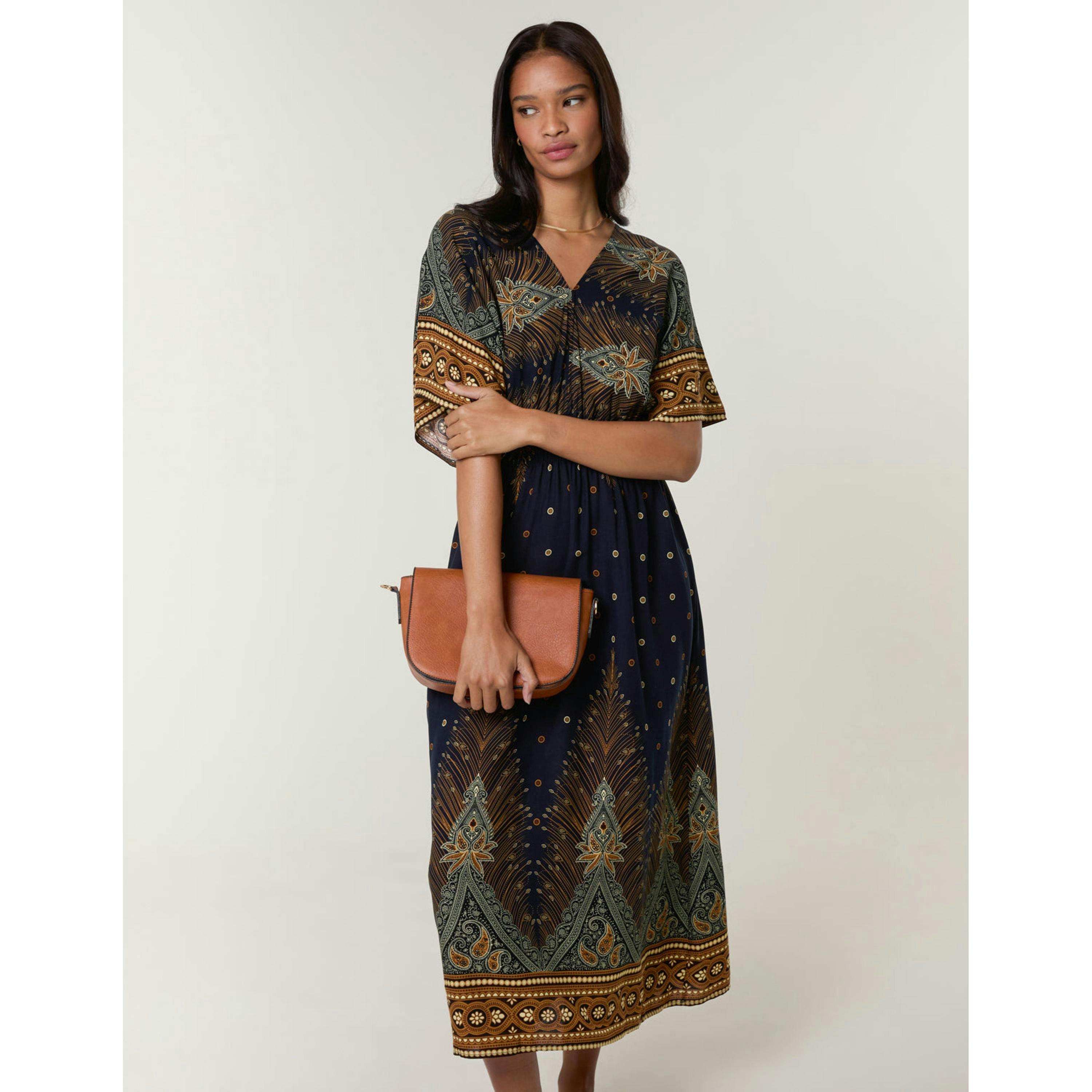 Blue Vanilla Peacock Print Dress  in Navy , view 4 of 5