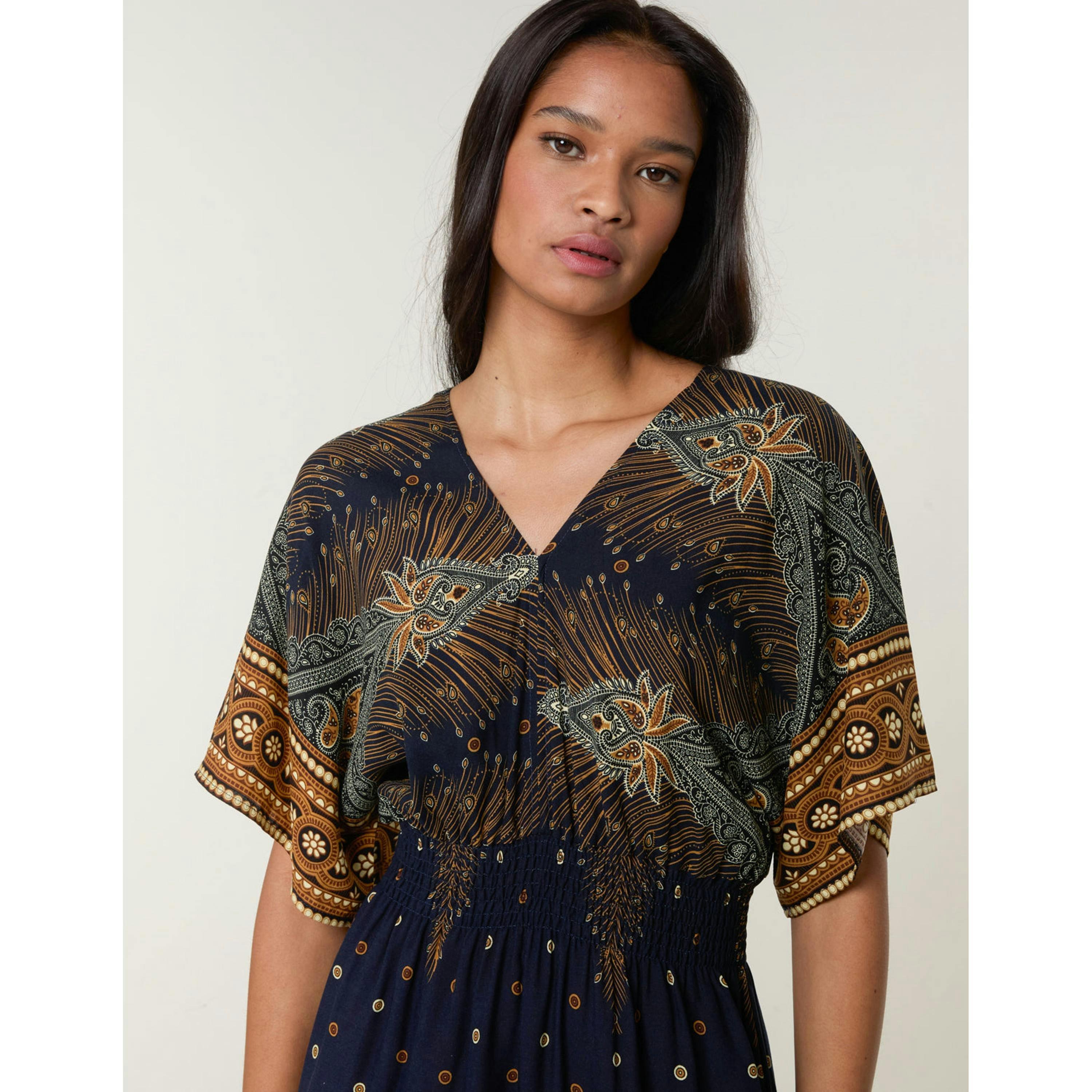 Blue Vanilla Peacock Print Dress  in Navy , view 5 of 5