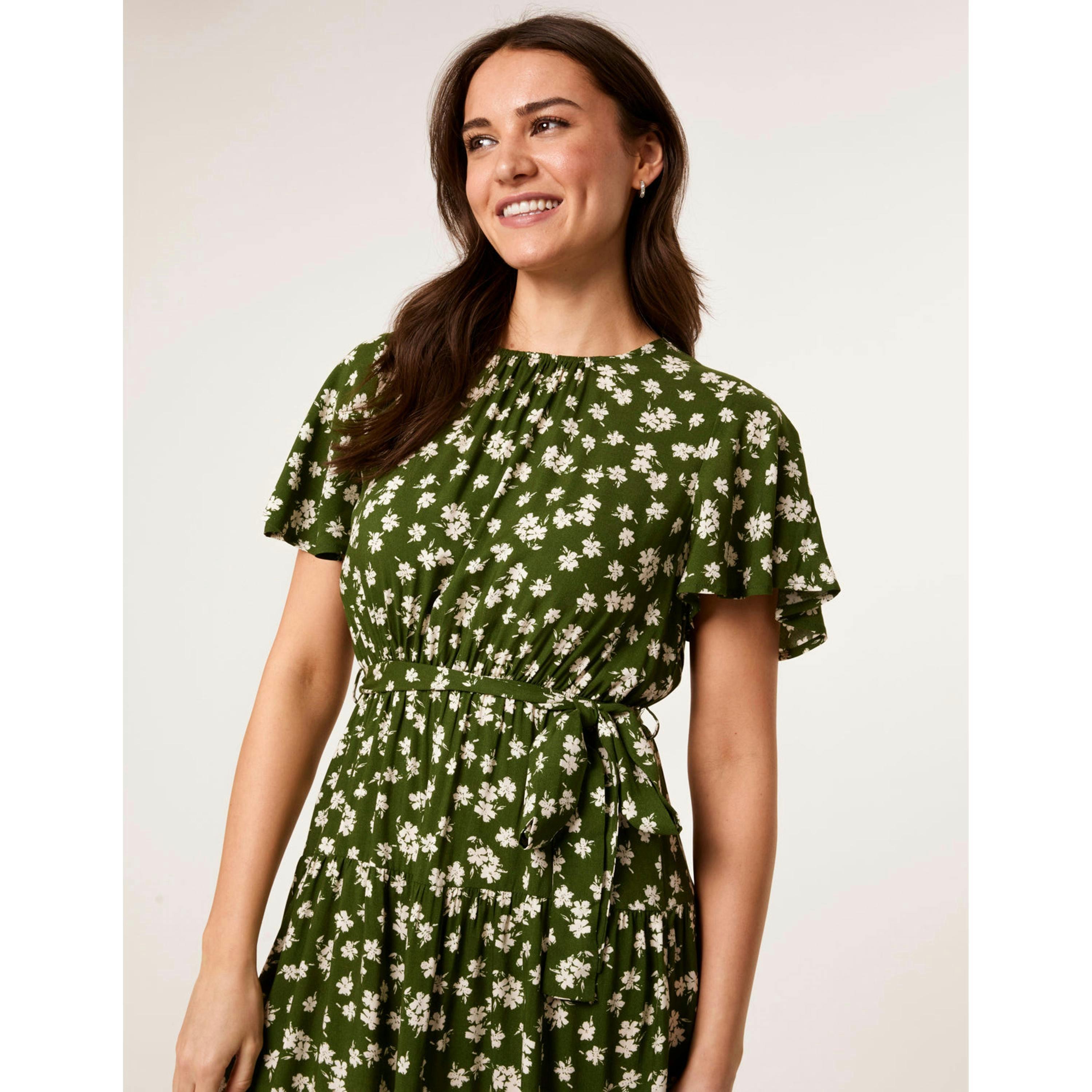 Blue Vanilla Crew Neck Tiered Mini Dress  in Green , view 2 of 4