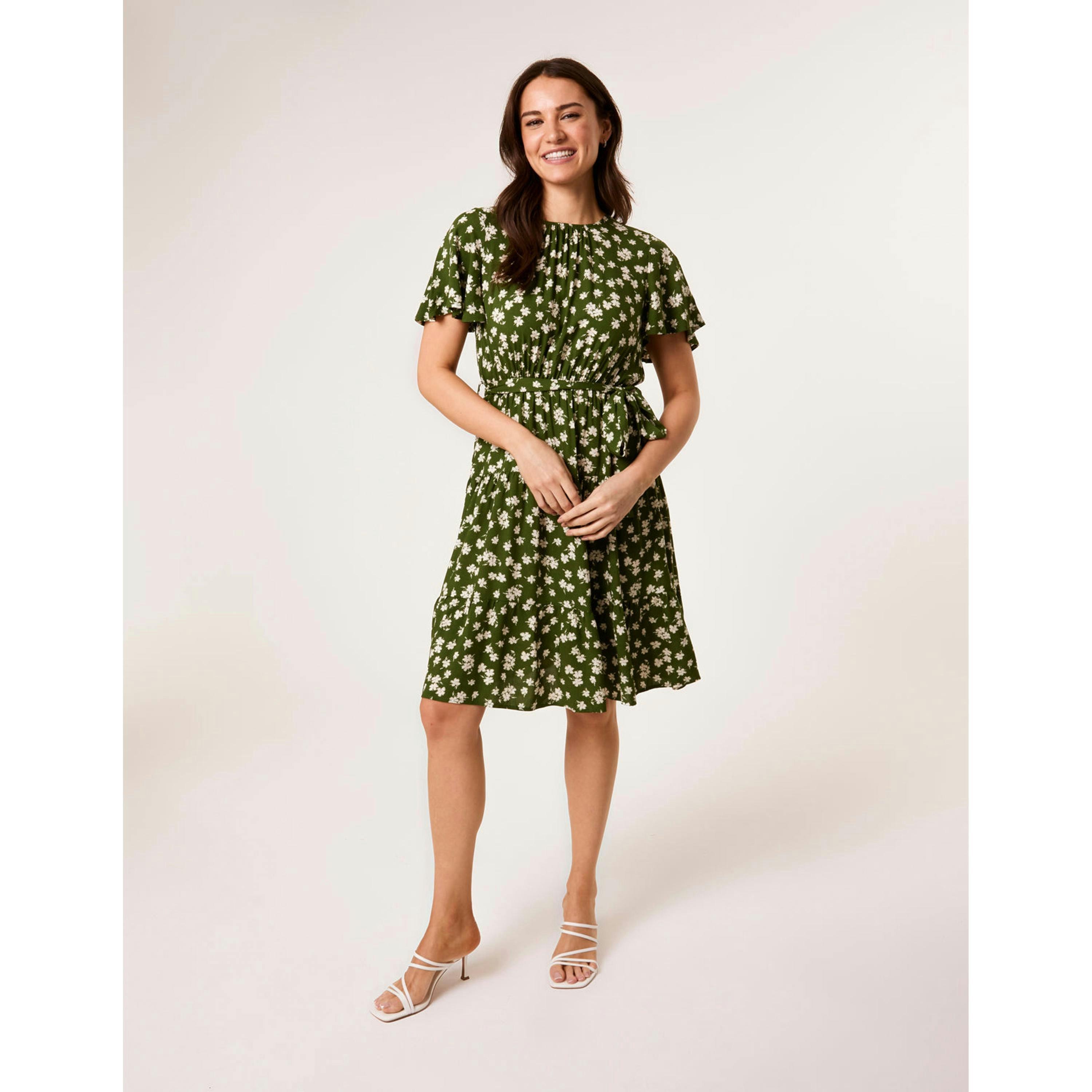 Blue Vanilla Crew Neck Tiered Mini Dress  in Green , view 3 of 4