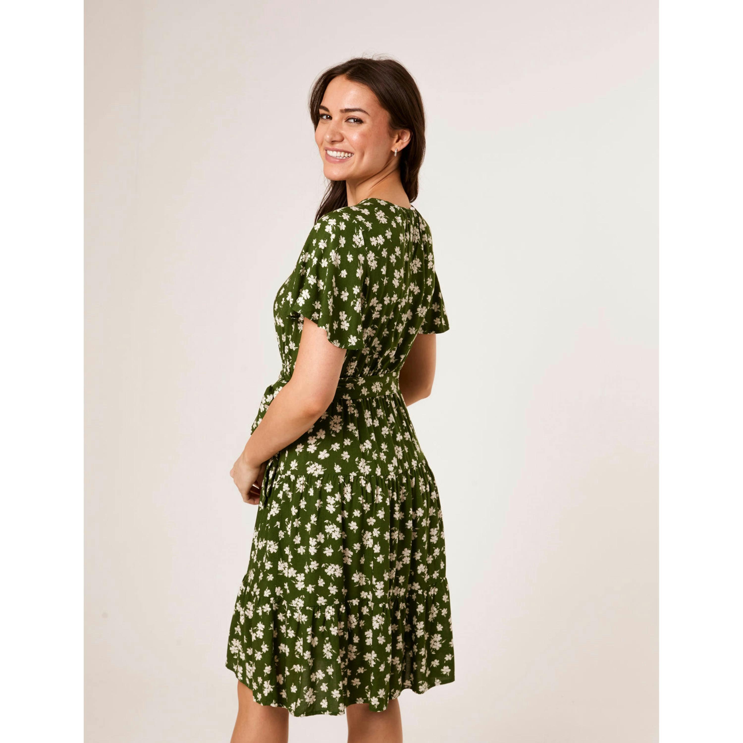 Blue Vanilla Crew Neck Tiered Mini Dress  in Green , view 4 of 4