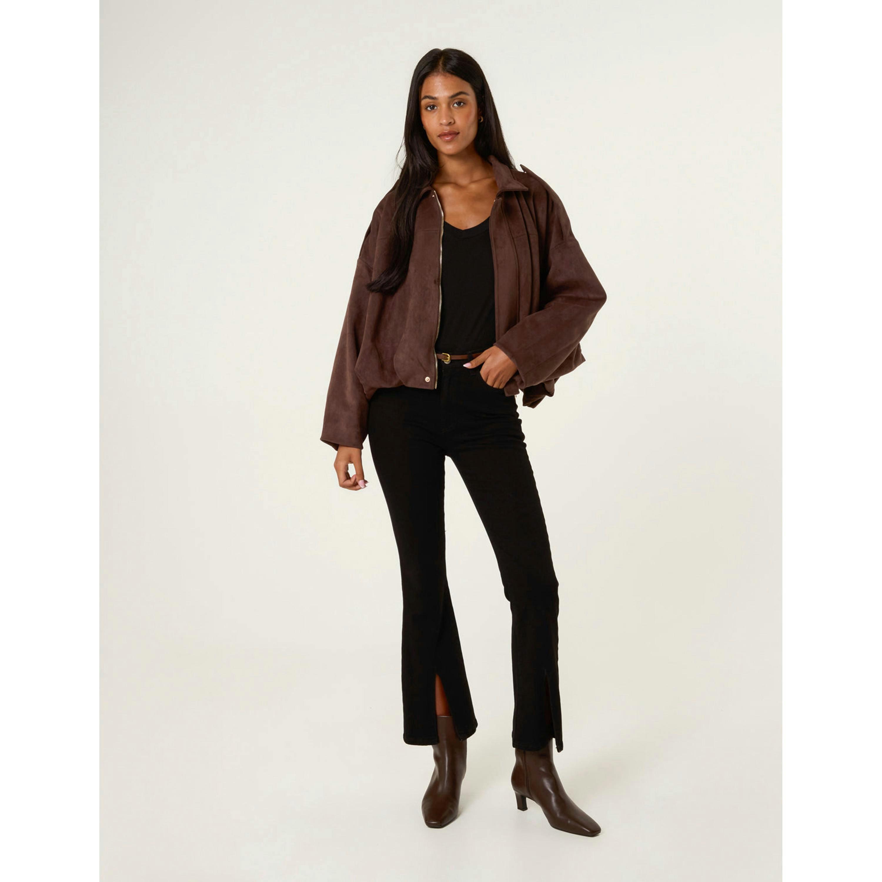 Blue Vanilla Suedette Puffball Jacket  in Brown , view 3 of 4