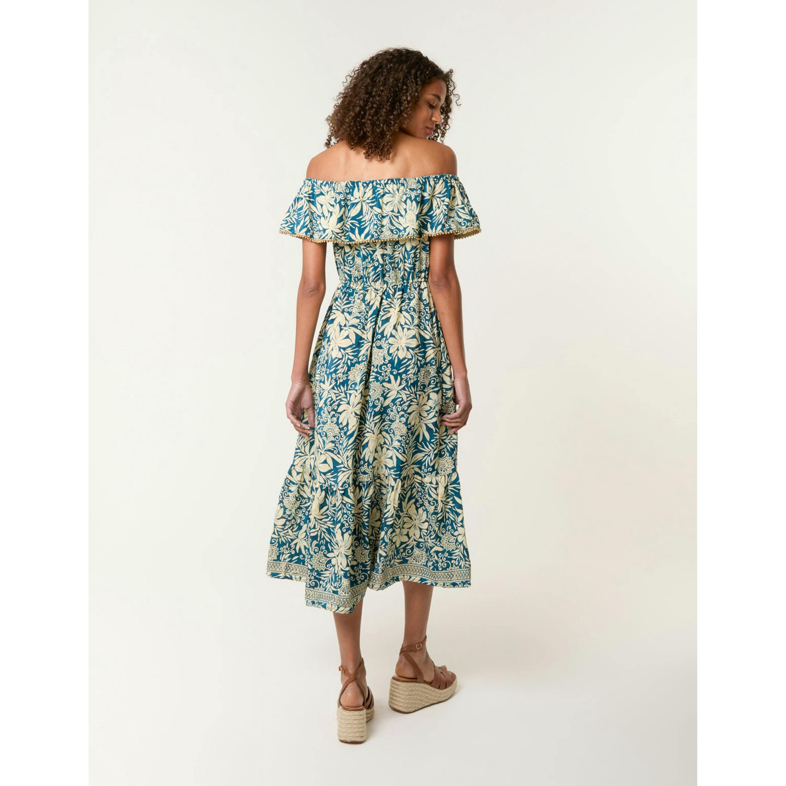 Blue Vanilla Gold Beaded Bardot Midi Dress  in Green , view 2 of 4