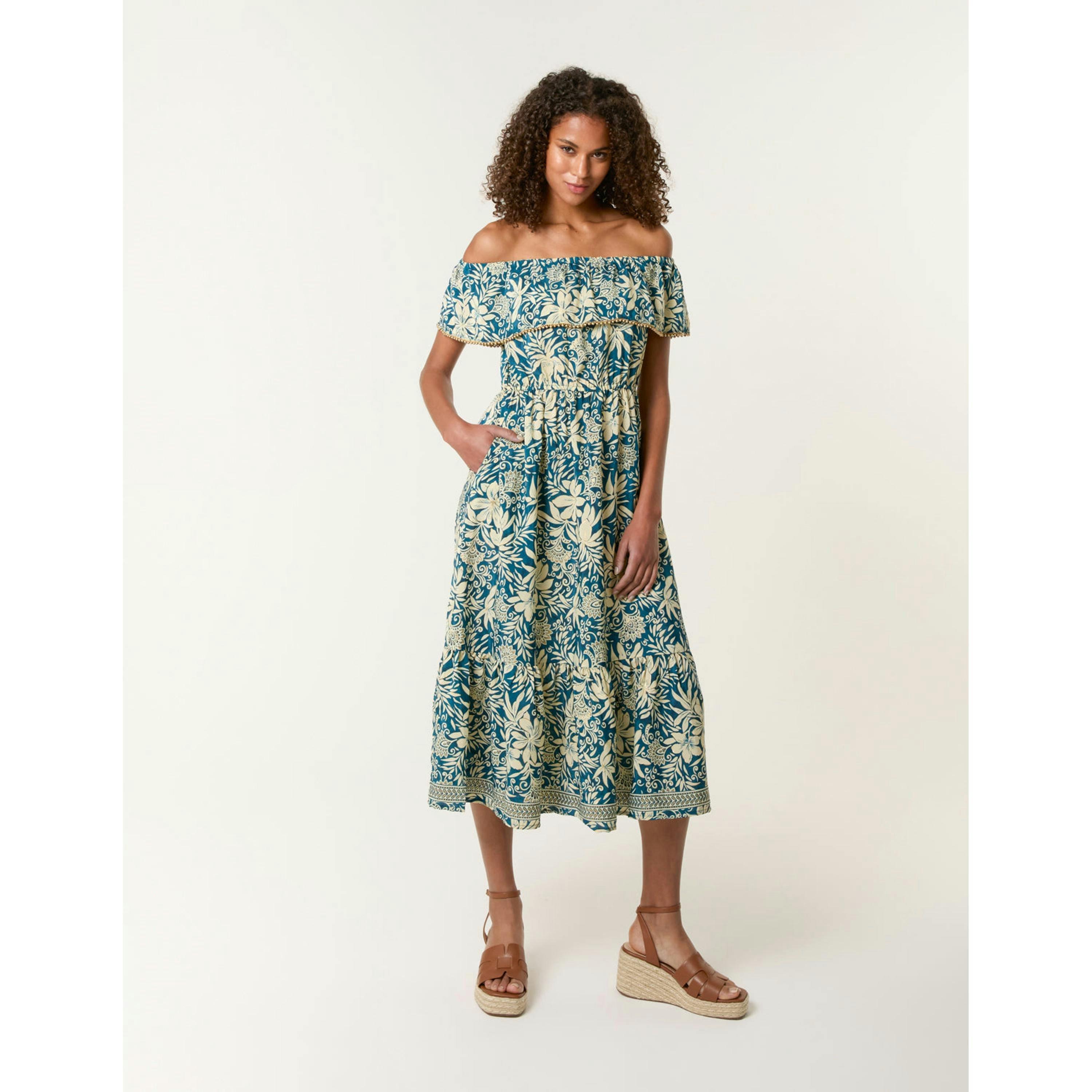 Blue Vanilla Gold Beaded Bardot Midi Dress  in Green , view 3 of 4