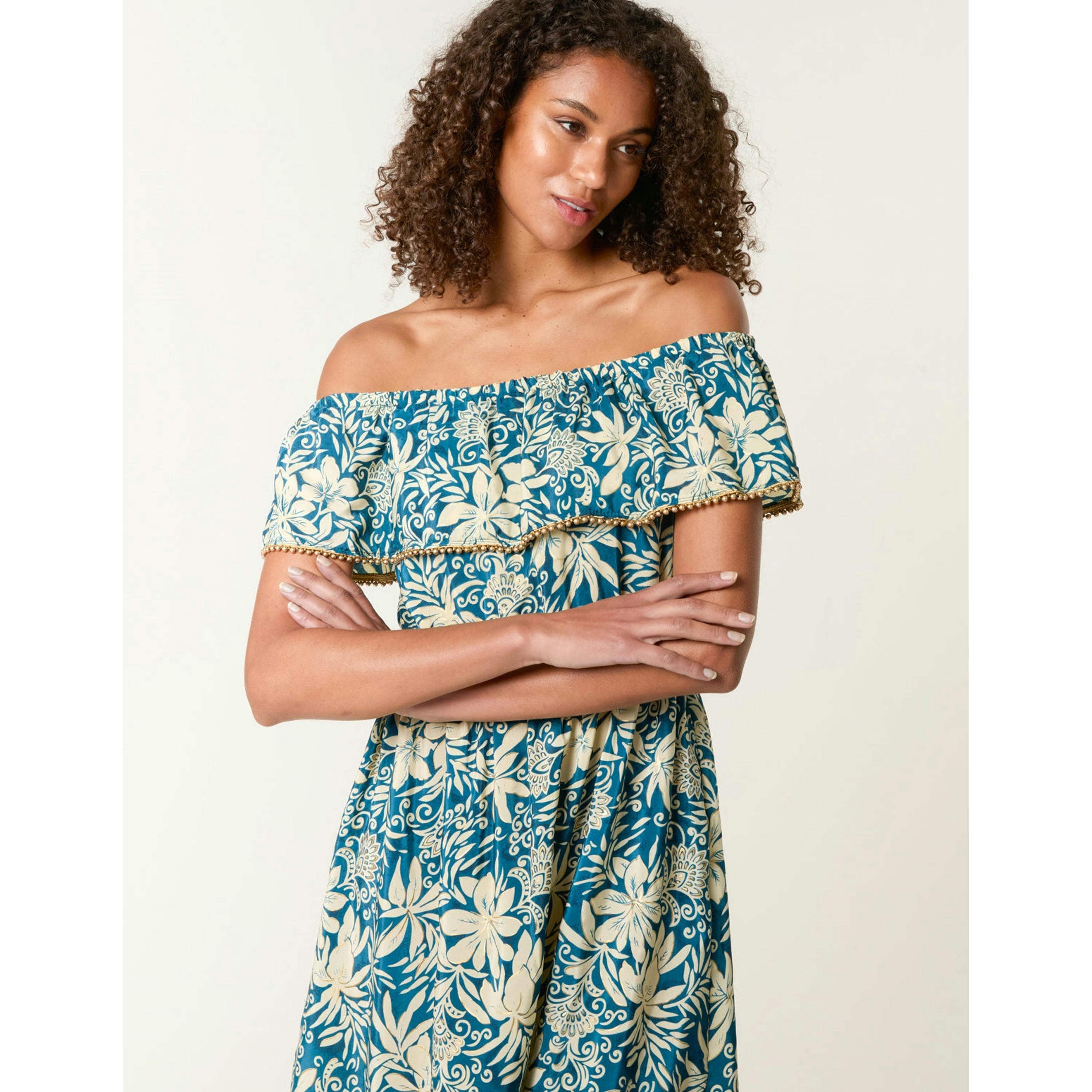 Blue Vanilla Gold Beaded Bardot Midi Dress  in Green , view 4 of 4