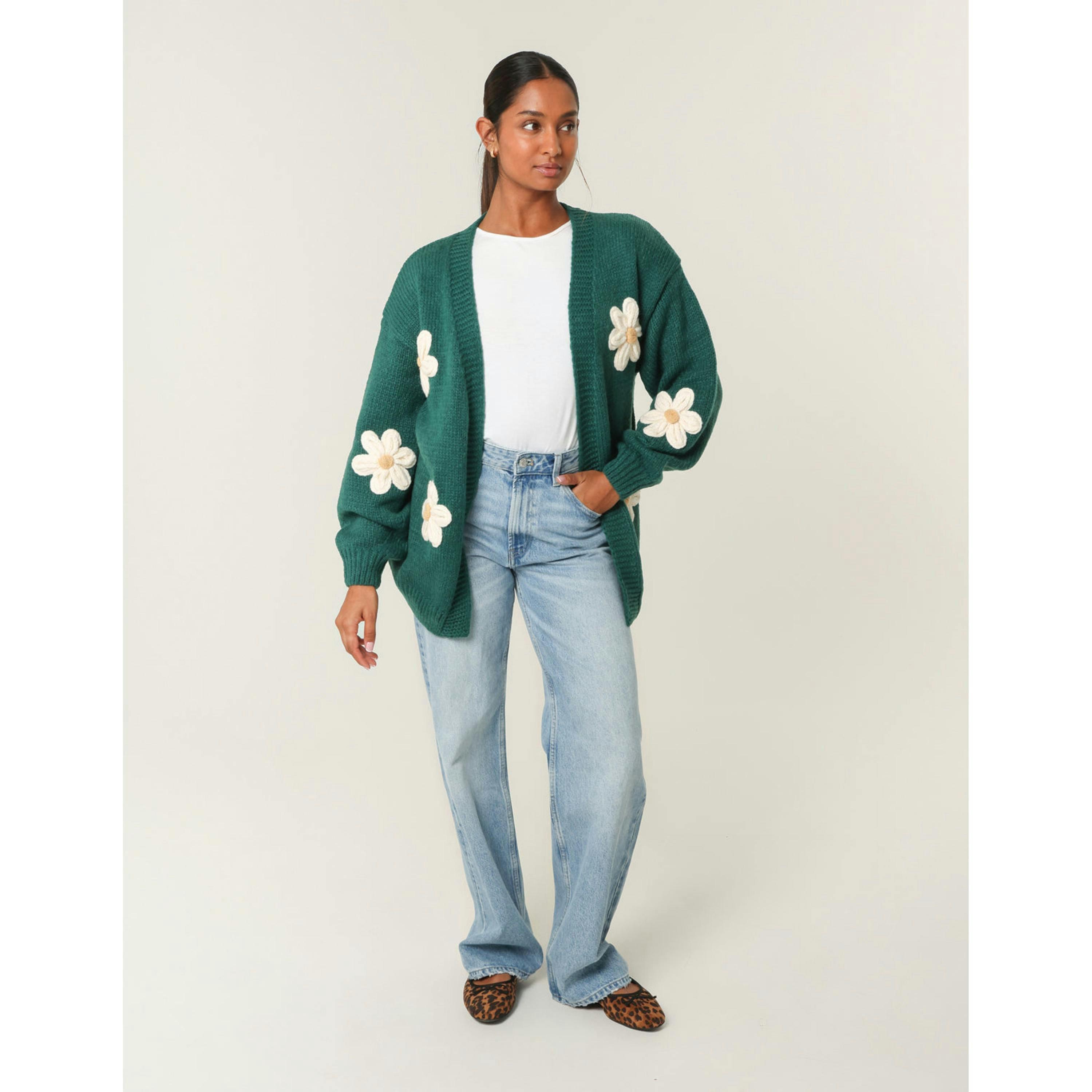 Blue Vanilla Daisy Large Flower Cardigan  in Green , view 4 of 5