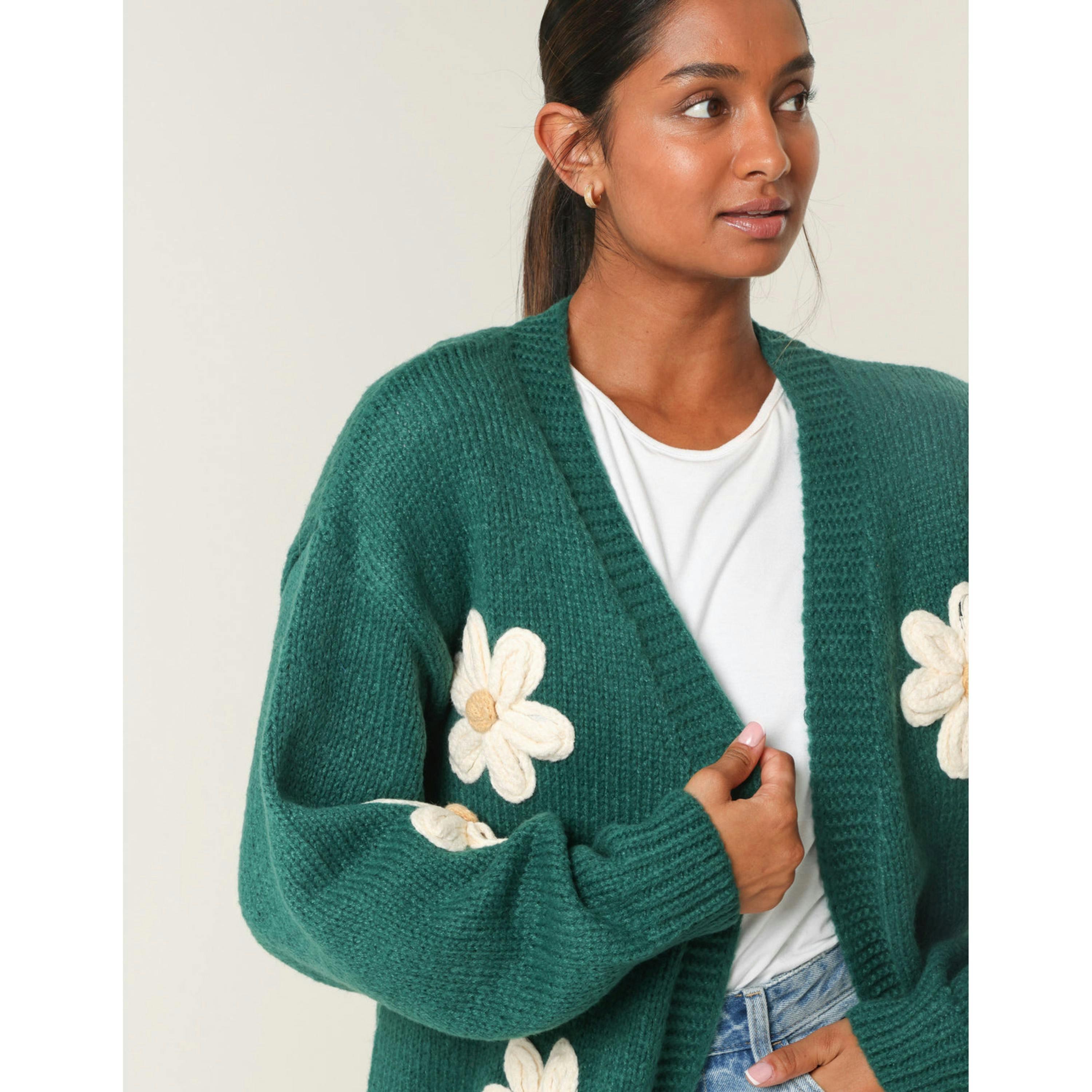 Blue Vanilla Daisy Large Flower Cardigan  in Green , view 5 of 5