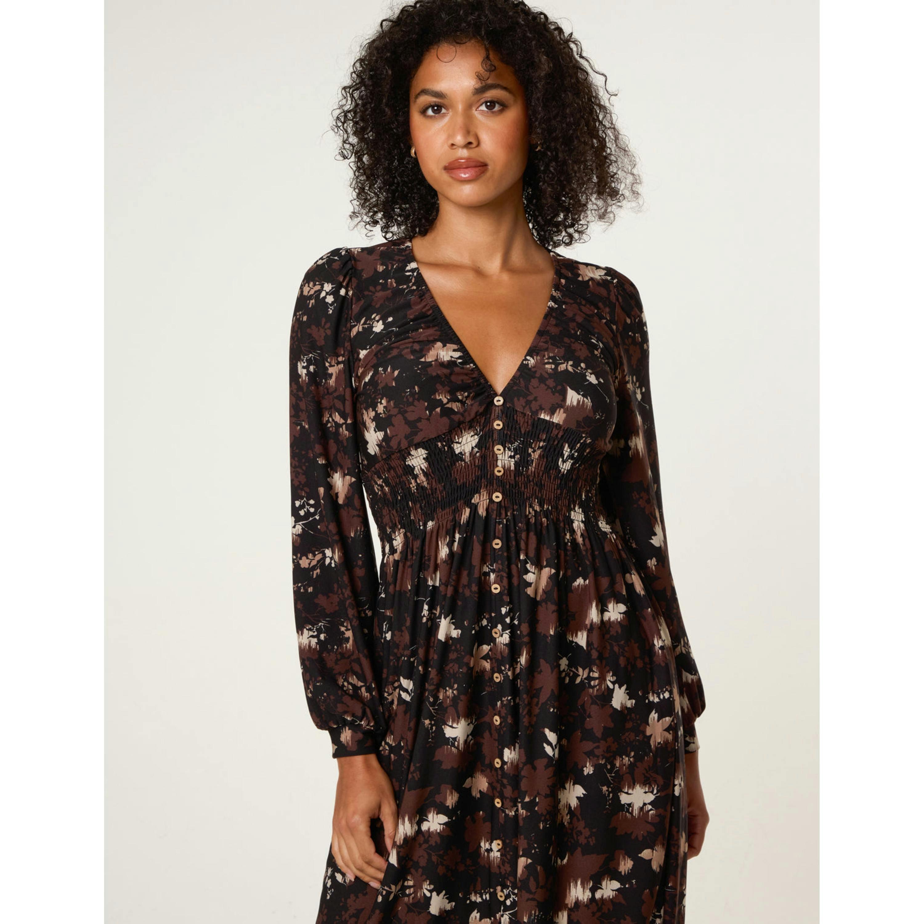 Blue Vanilla Button Front Midi Dress  in Brown , view 3 of 4
