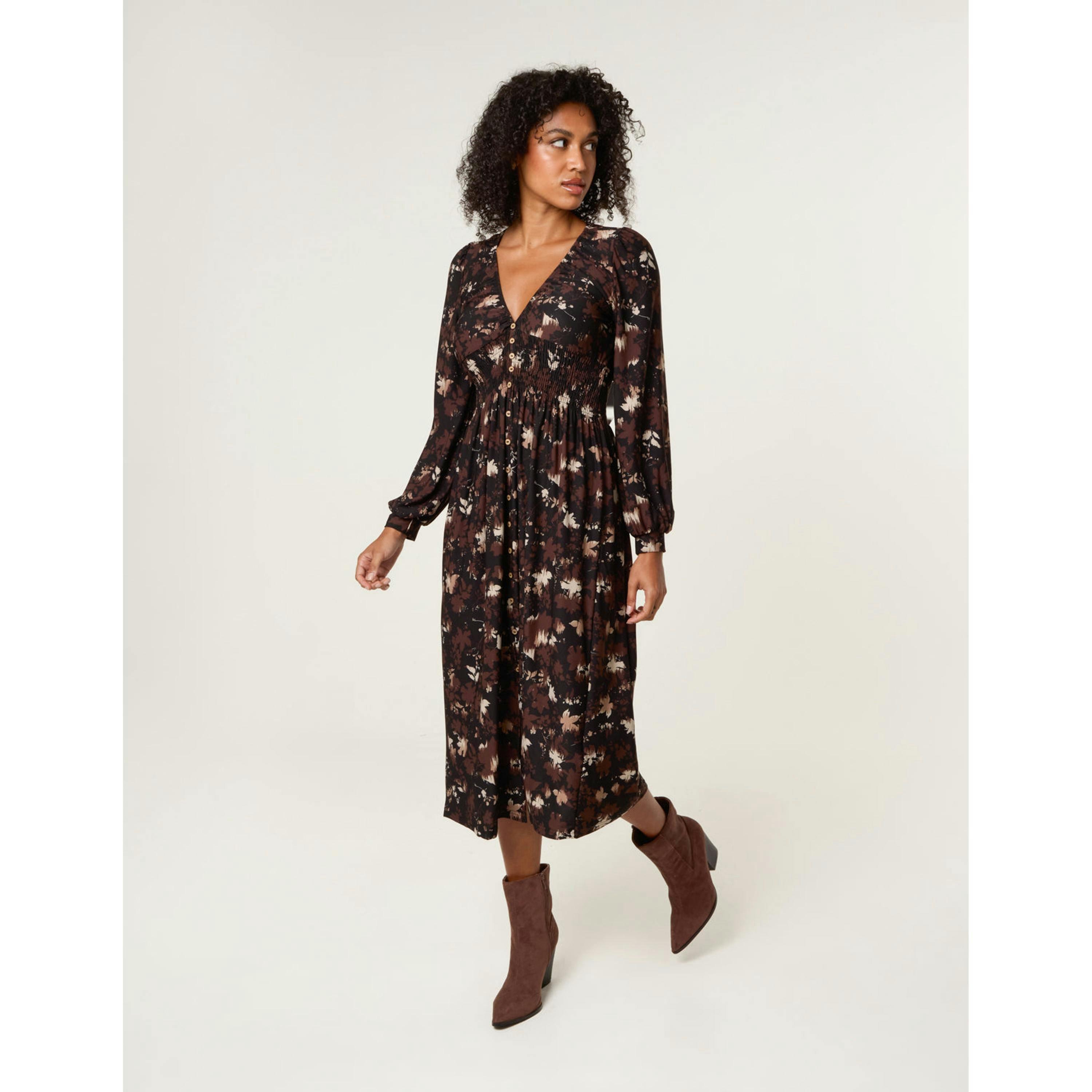 Blue Vanilla Button Front Midi Dress  in Brown , view 4 of 4