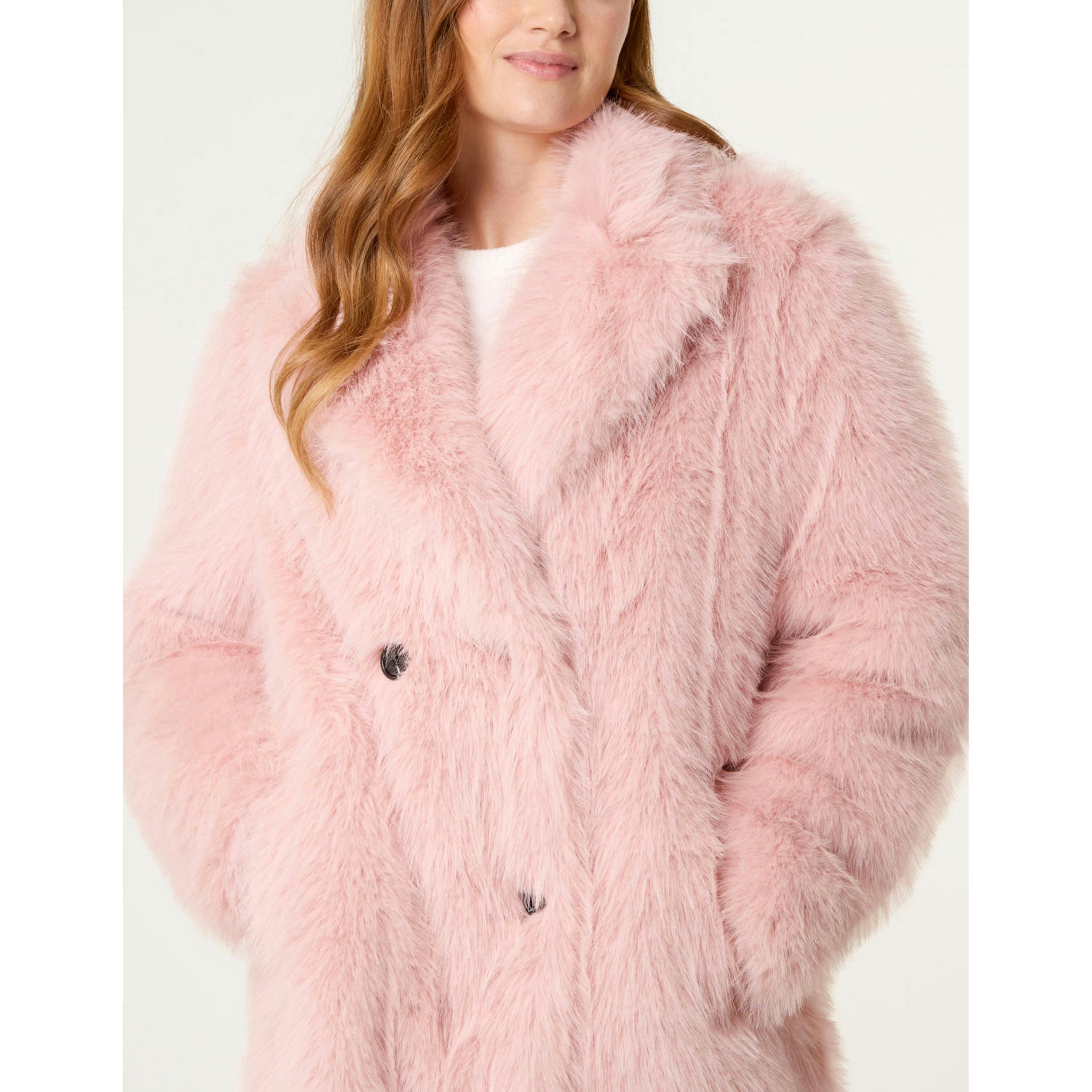 Blue Vanilla Long Fluffy Coat  in Pink , view 3 of 4