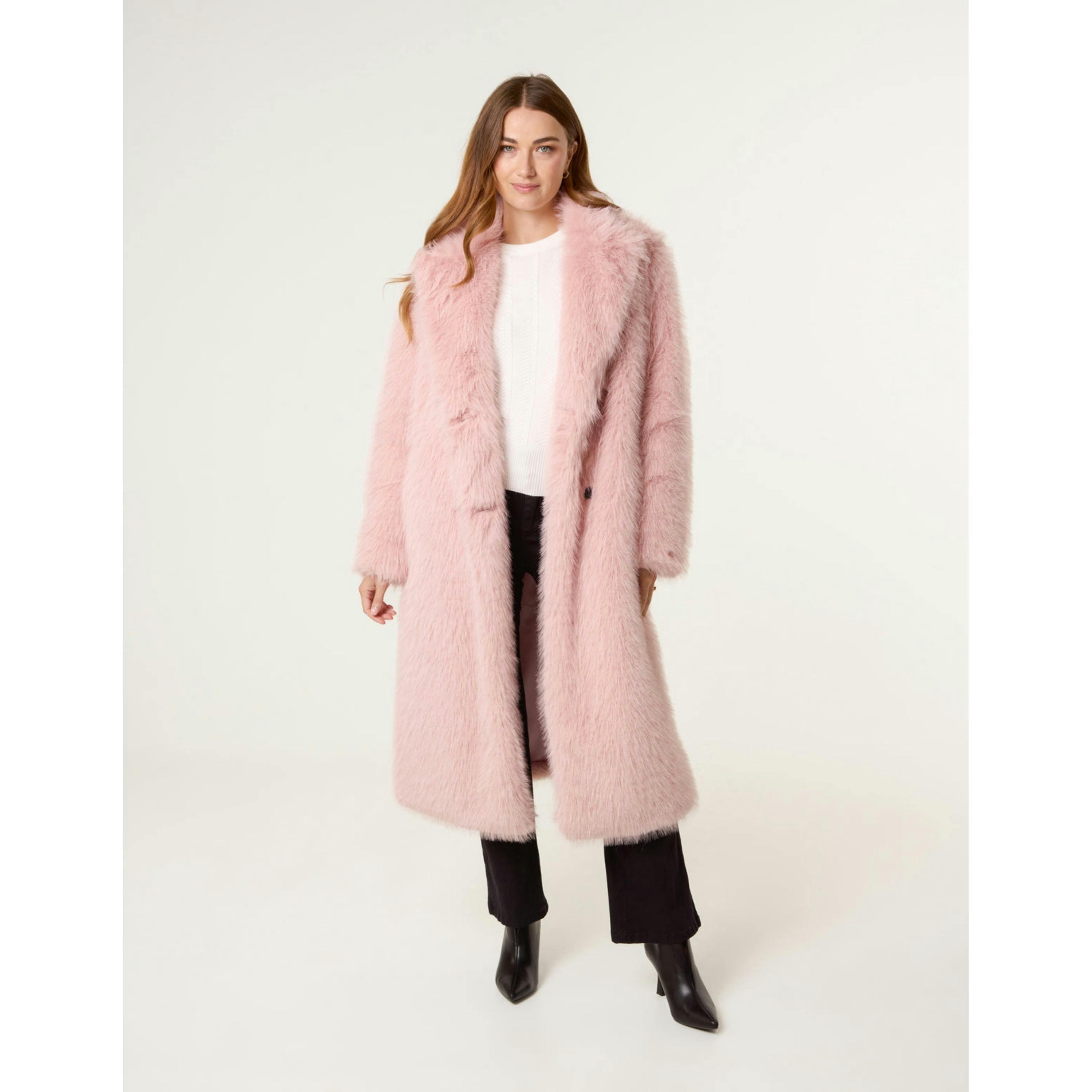 Blue Vanilla Long Fluffy Coat  in Pink , view 4 of 4