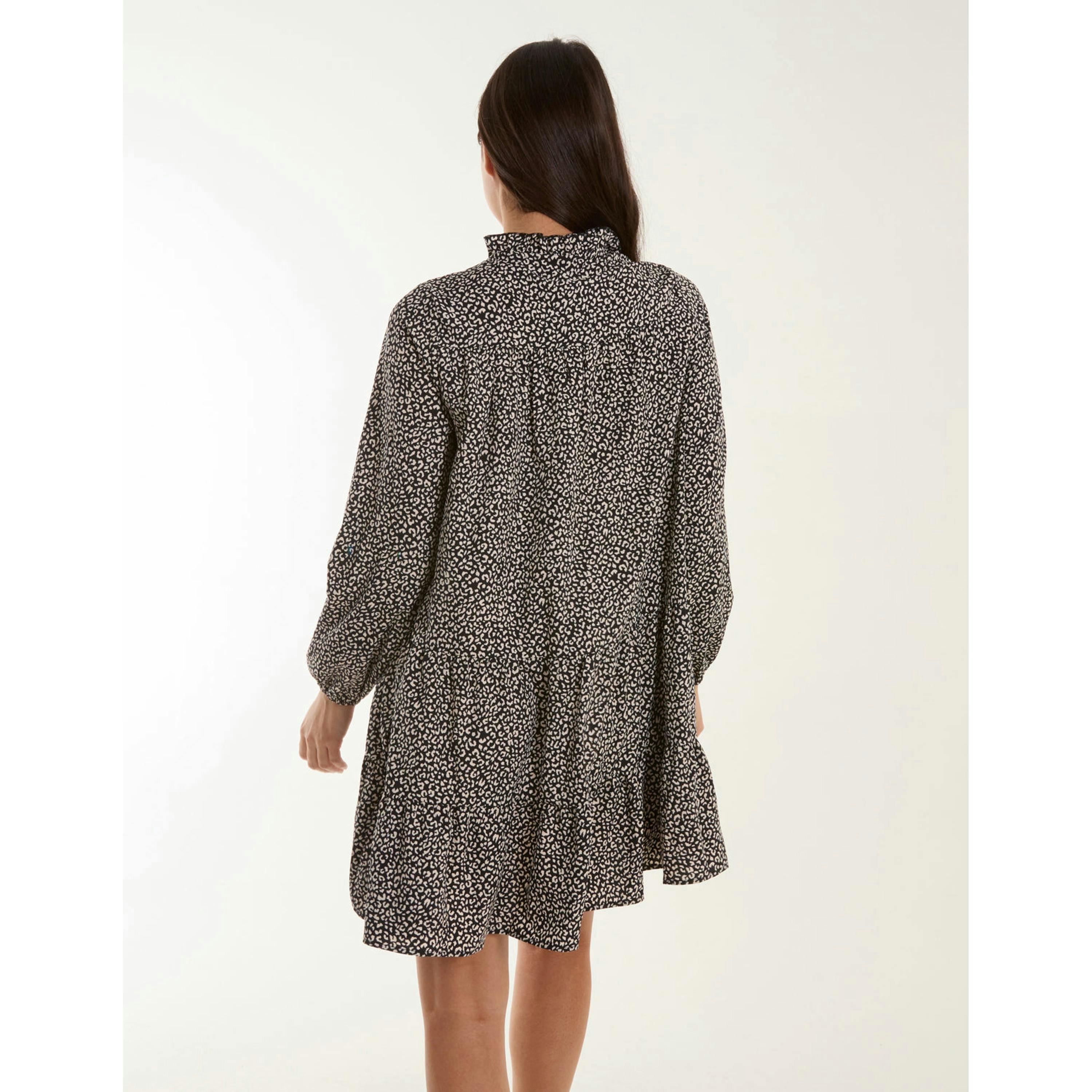 Blue Vanilla Shirred Cheetah Smock Dress  in Black , view 2 of 4