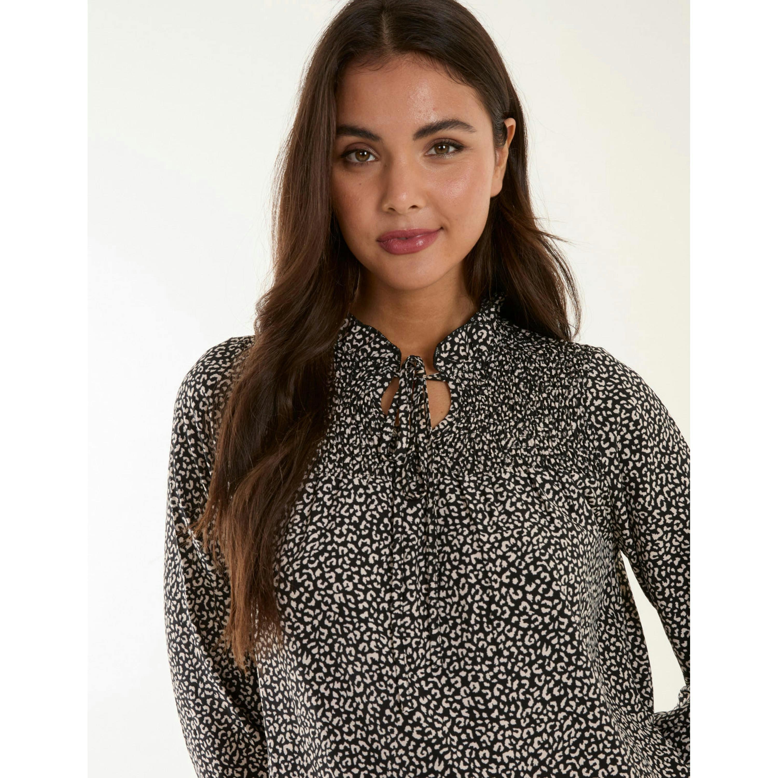 Blue Vanilla Shirred Cheetah Smock Dress  in Black , view 3 of 4
