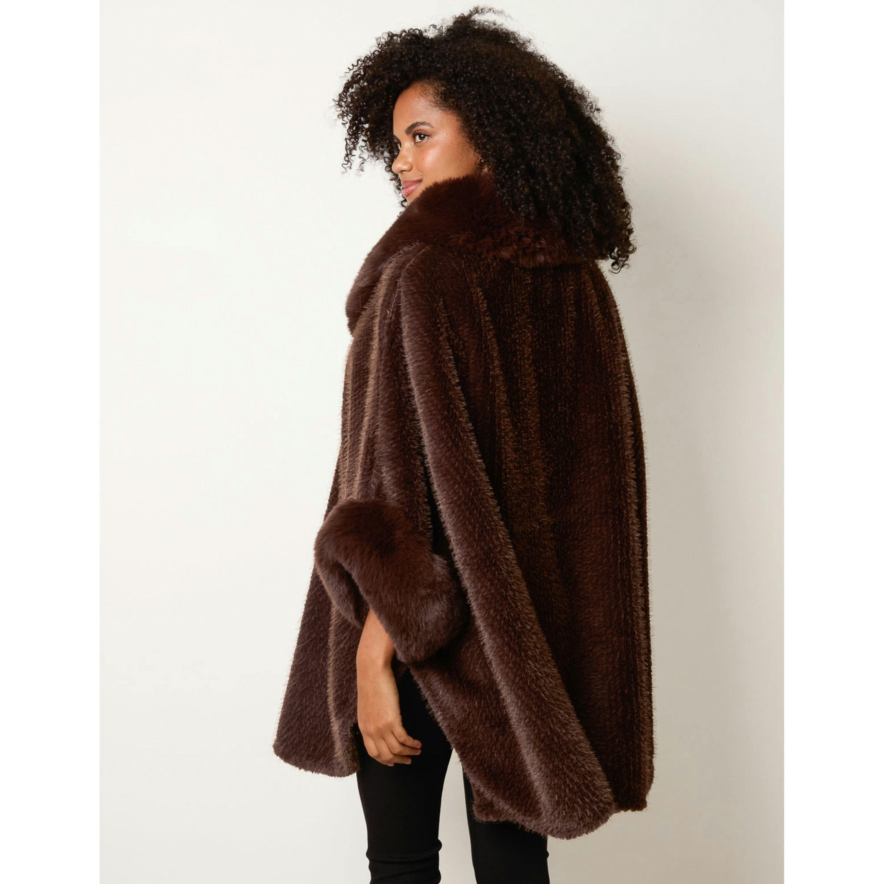 Blue Vanilla Cape With Luxe Fur Trim  in Brown , view 4 of 4