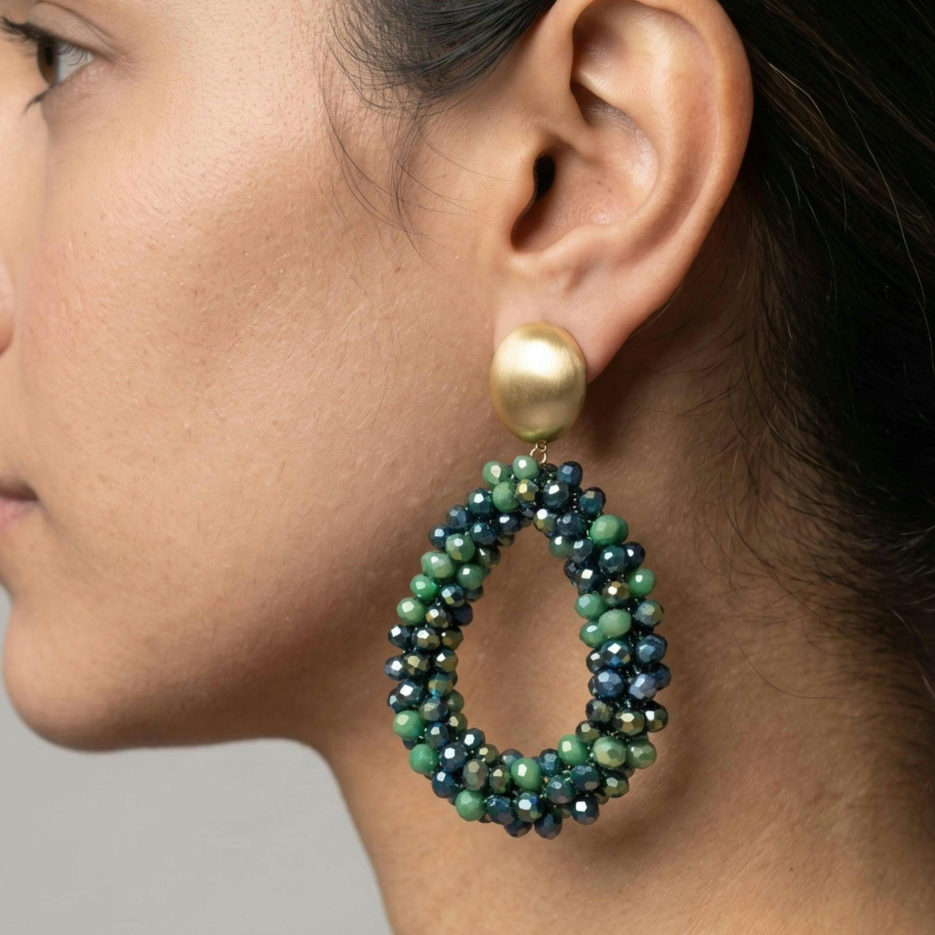 Hanabi Green Glass Bead Statement Earrings , view 3 of 5