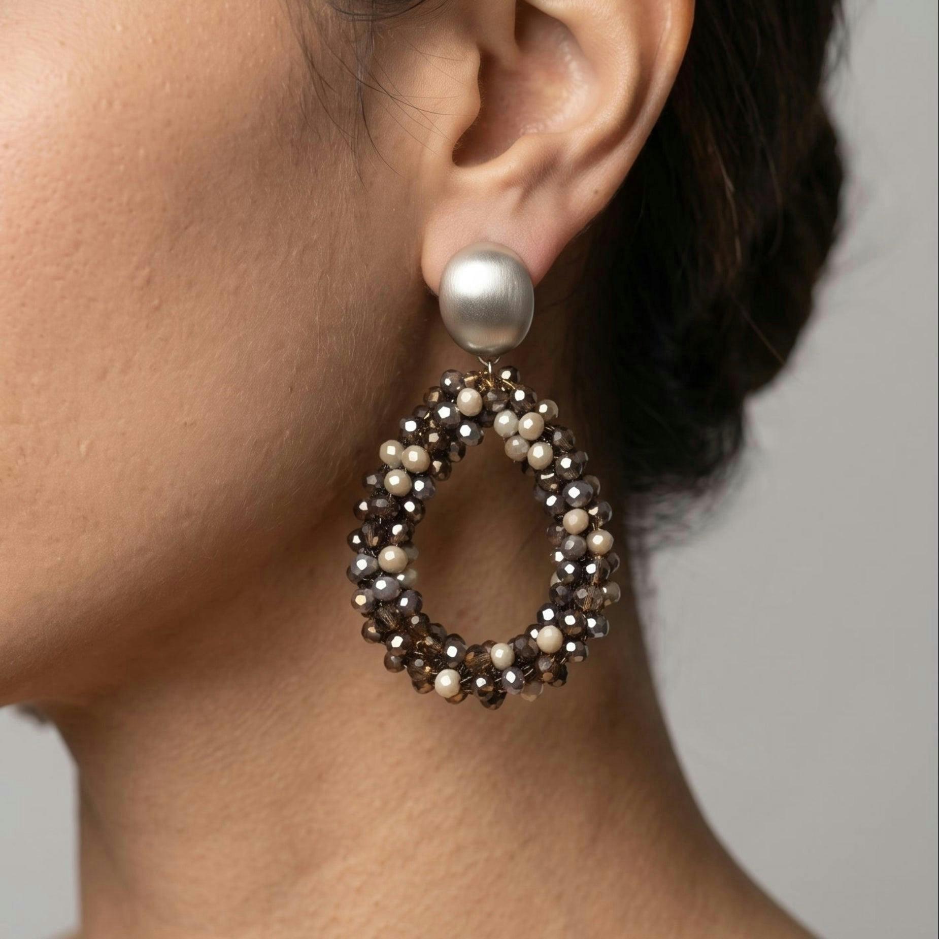Hanabi Grey Glass Bead Statement Earrings , view 3 of 5