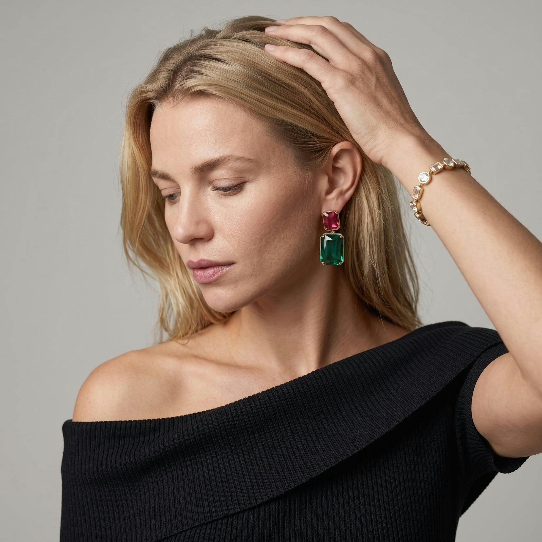 Shikaku Green and Red Stone Earrings , view 2 of 5