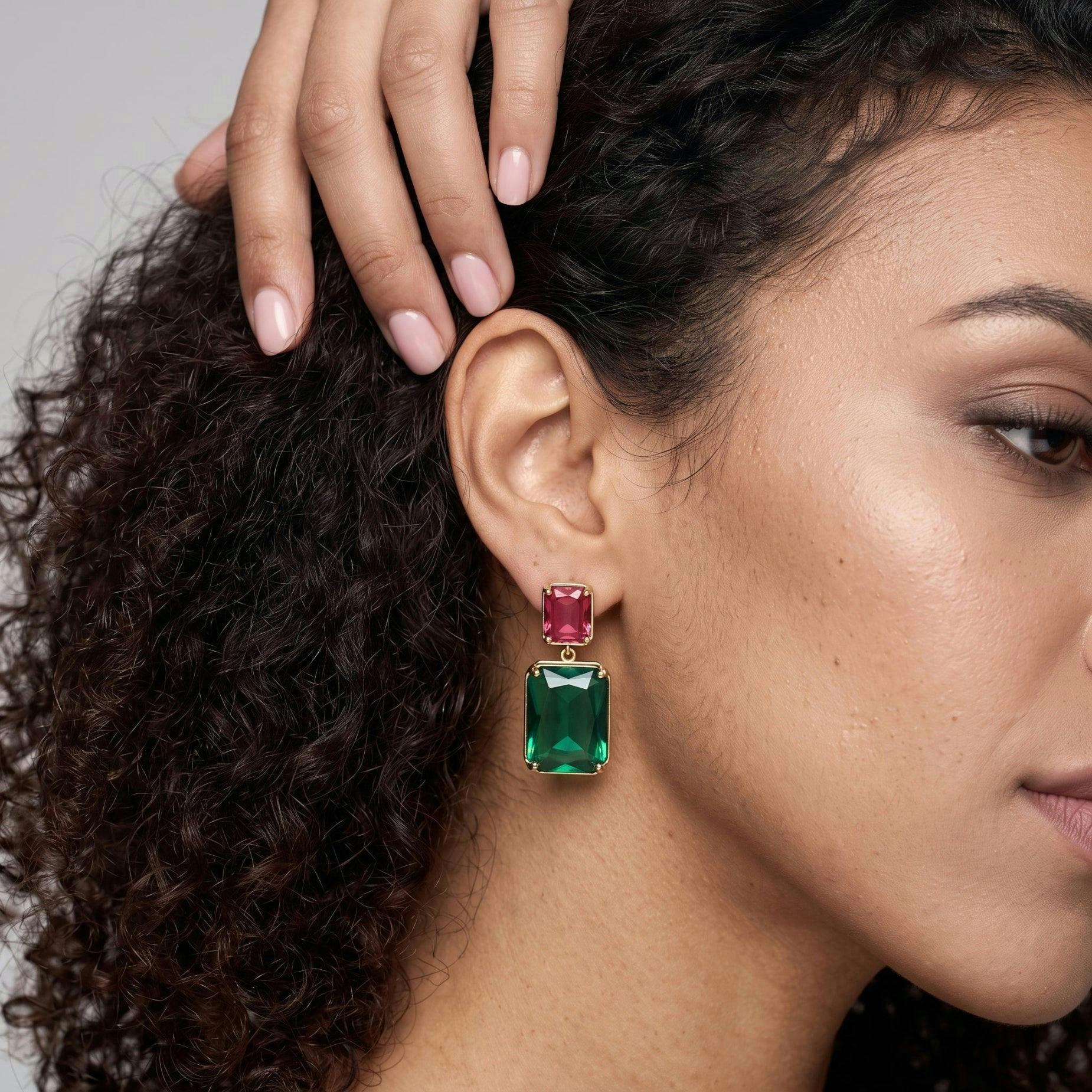 Shikaku Green and Red Stone Earrings , view 3 of 5