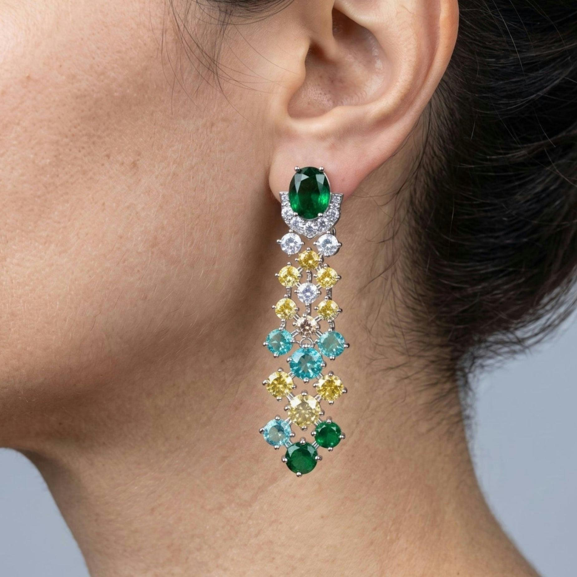 Hanabi Green and Yellow Stone Drop Earrings , view 3 of 5