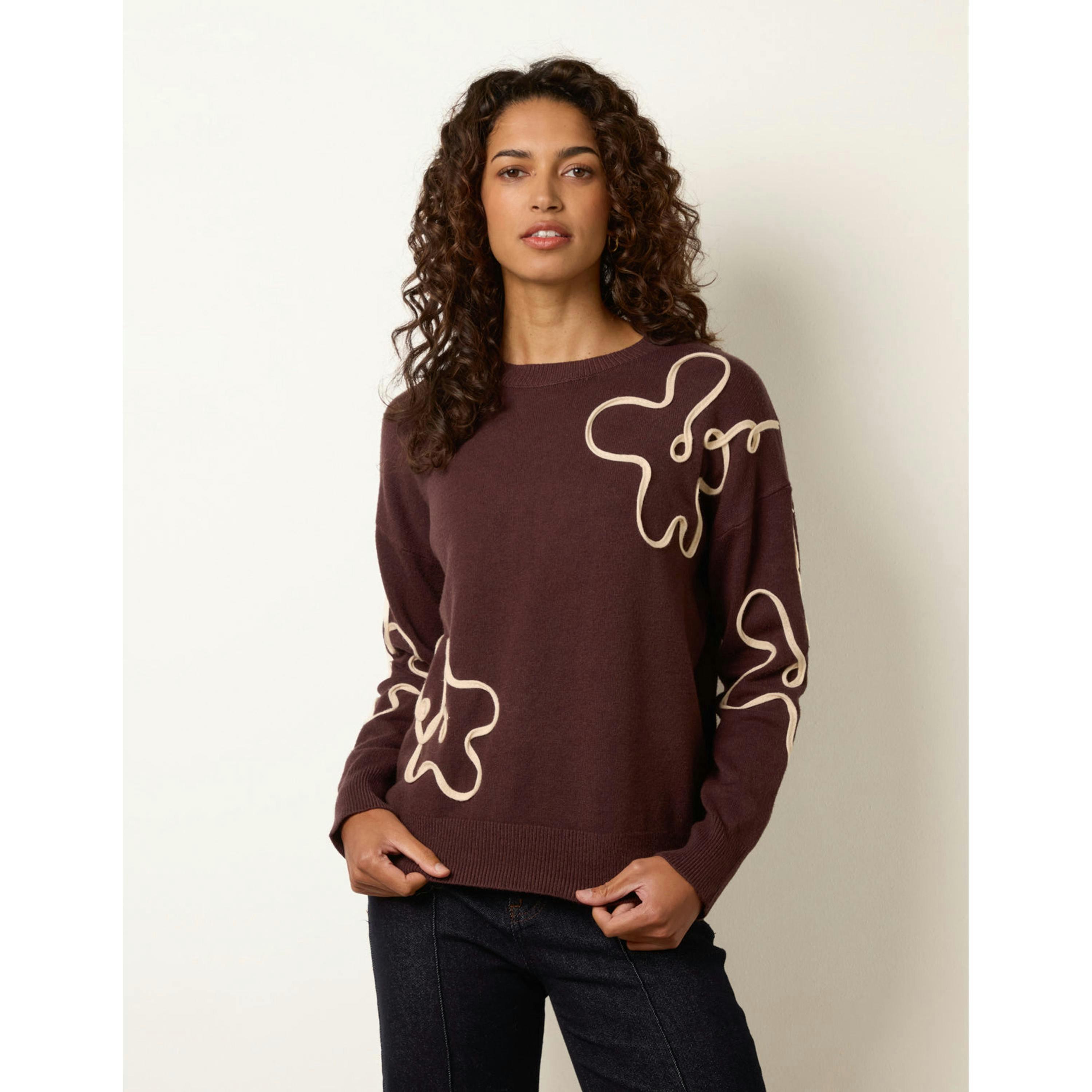 Blue Vanilla Floral Pattern Sweater  in Brown , view 3 of 4